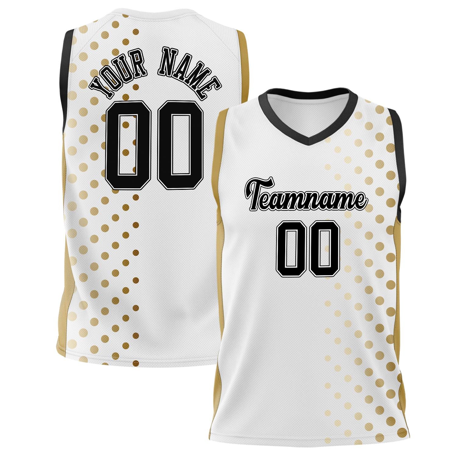 Benutzerdefiniertes Professionelles Weiß Altgold Basketballtrikot BS02240808JC014