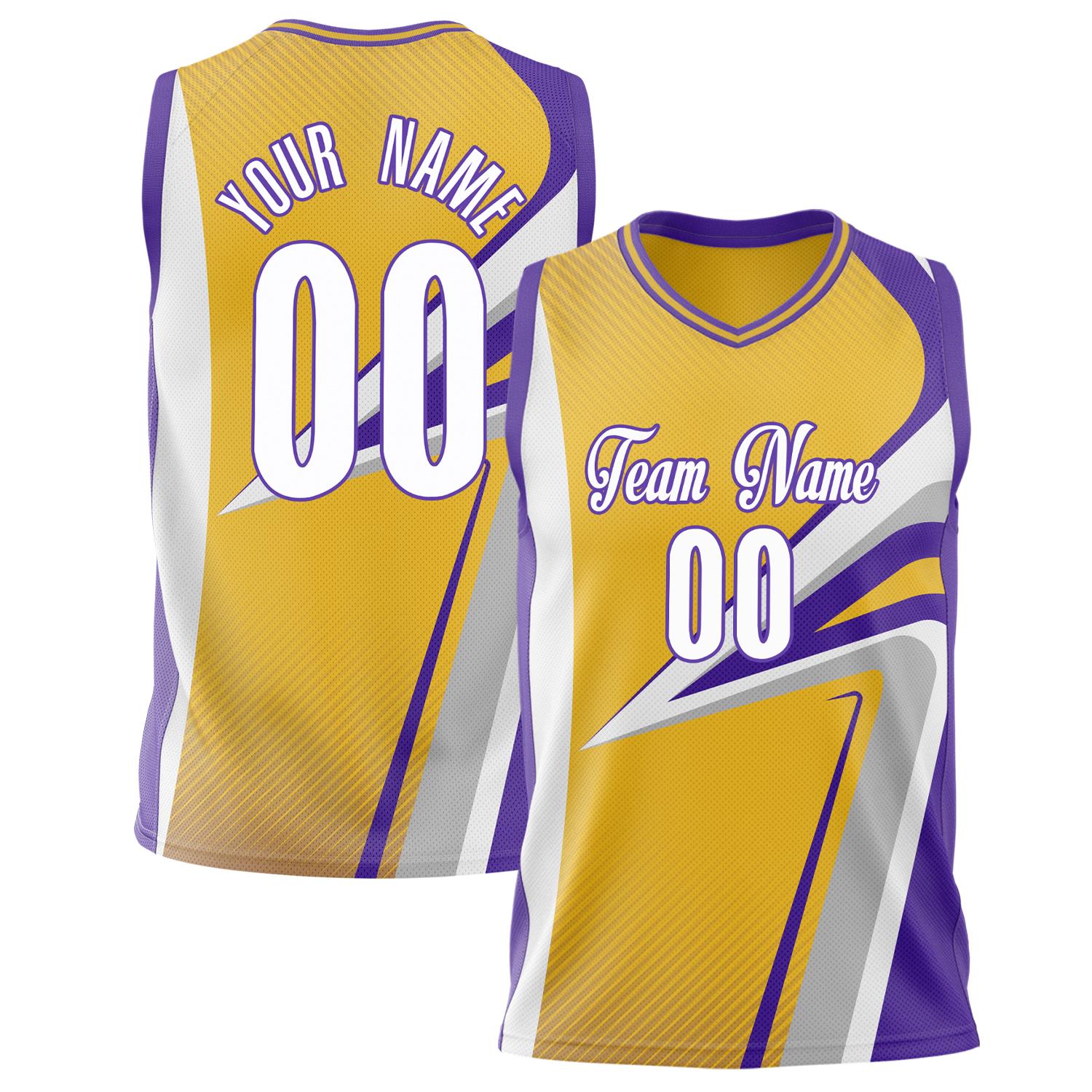 Benutzerdefiniertes Professionelles Gold Lila Basketballtrikot BS02240808JC020