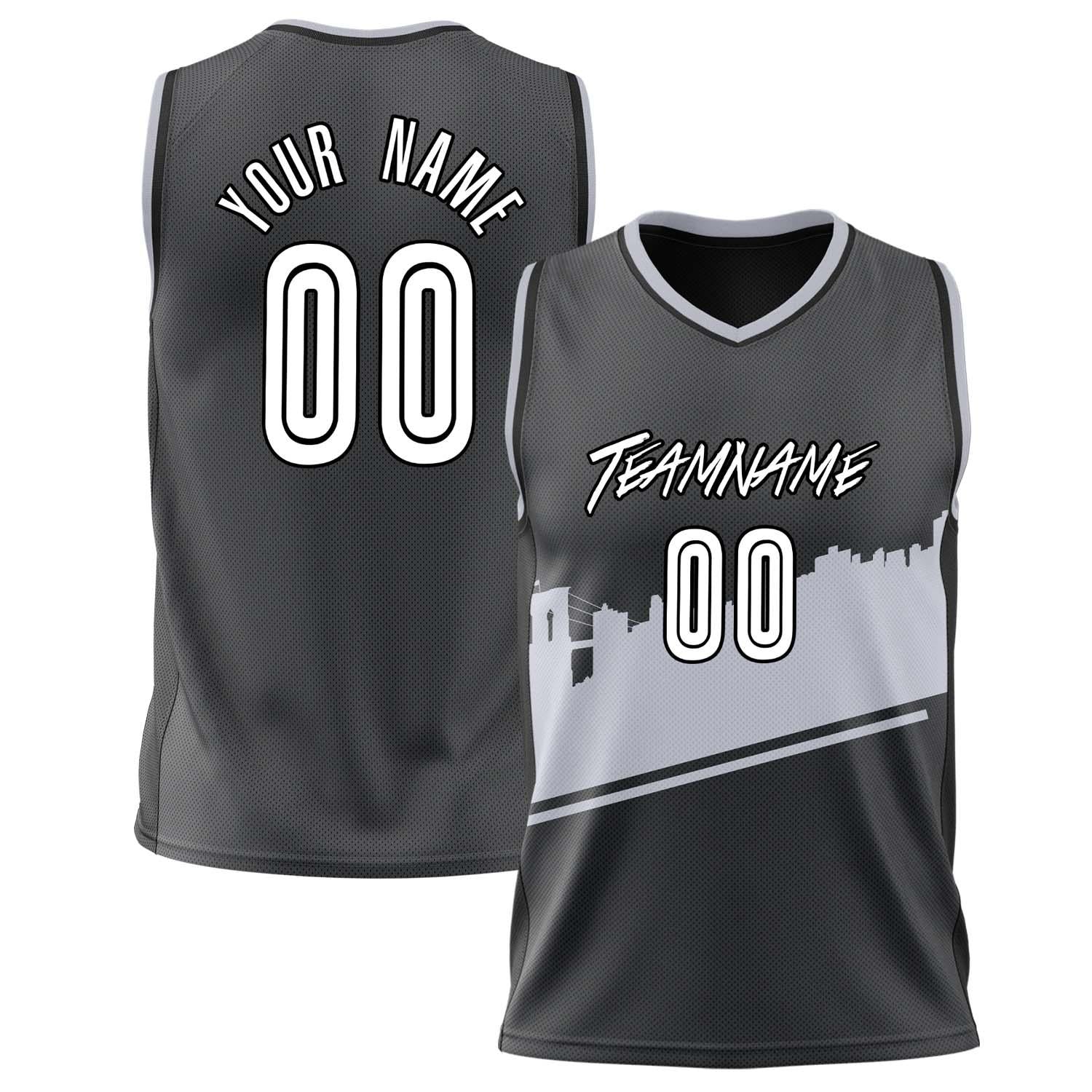 Benutzerdefiniertes Professionelles Schwarz Grau Basketballtrikot BS02240808JG028
