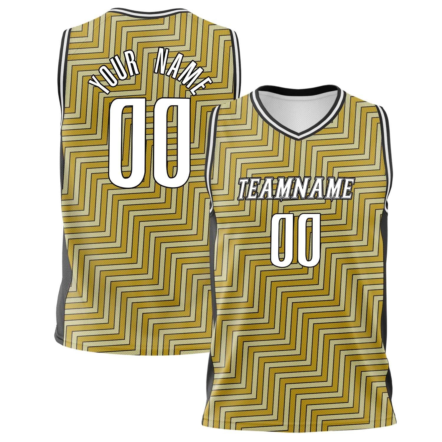 Benutzerdefiniertes Professionelles Altgold Schwarz Basketballtrikot BS02240808JG035