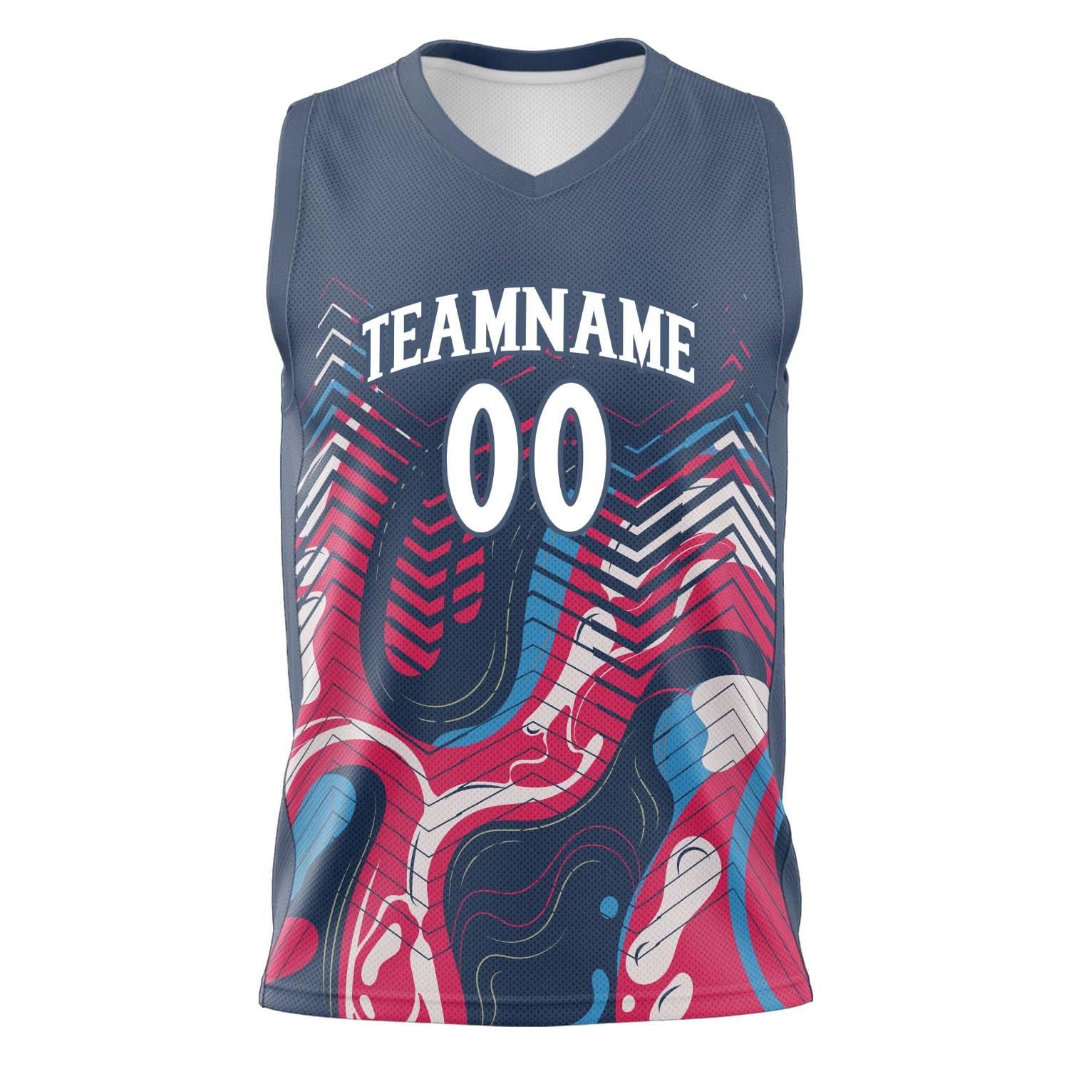 Custom Professional Navy Blue Red Basketball Jersey