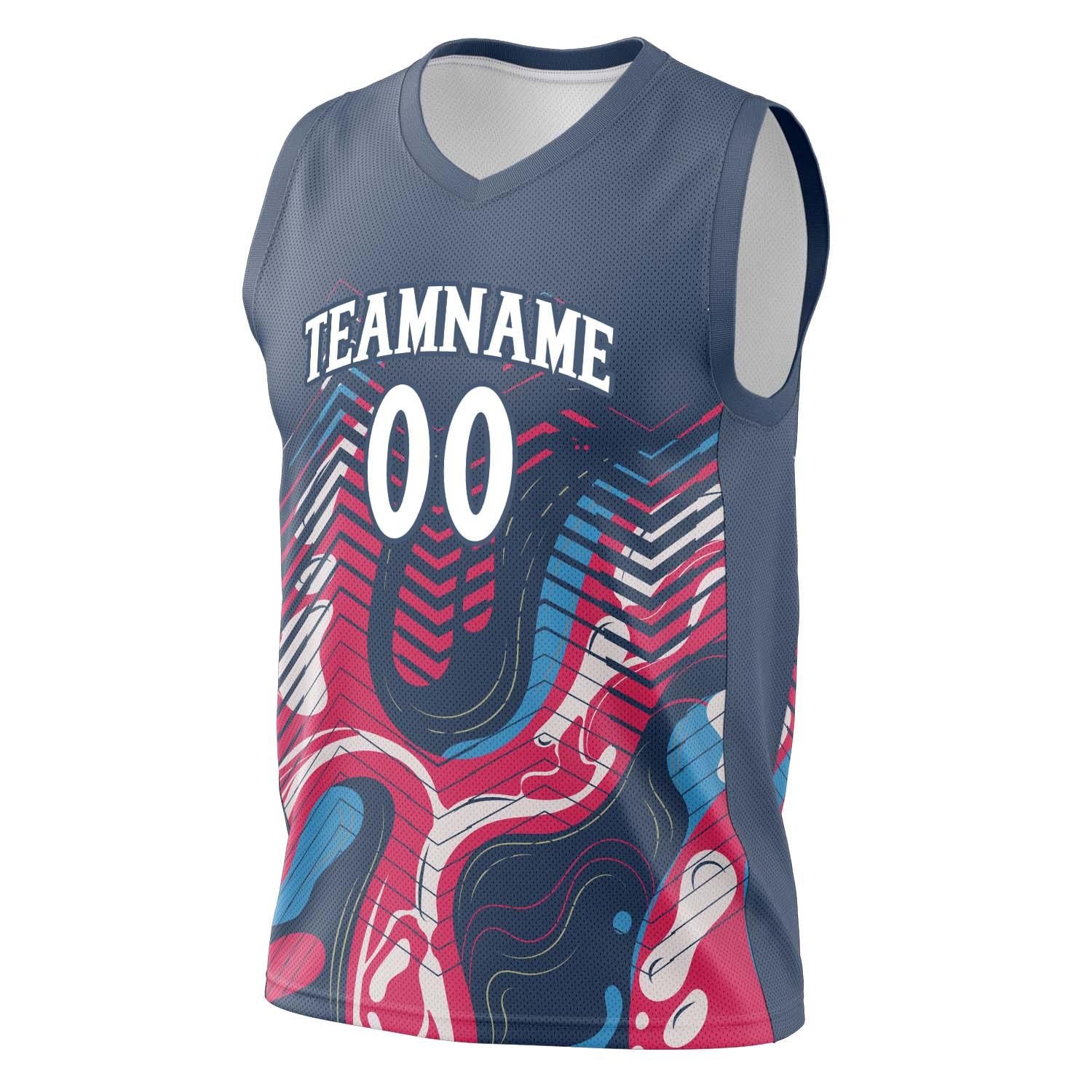 Custom Professional Navy Blue Red Basketball Jersey