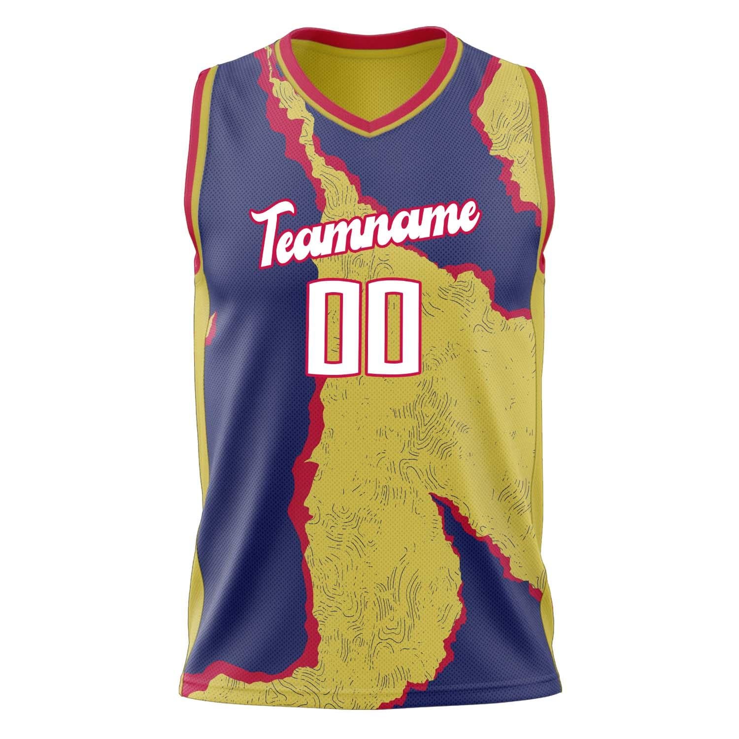 Custom Professional Navy Blue Yellow Basketball Jersey