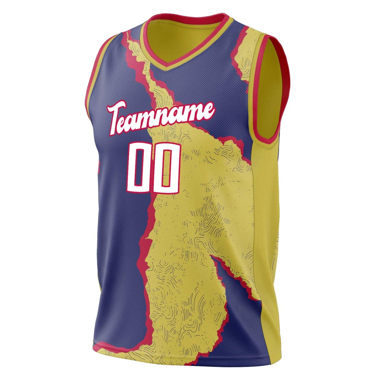 Custom Professional Navy Blue Yellow Basketball Jersey
