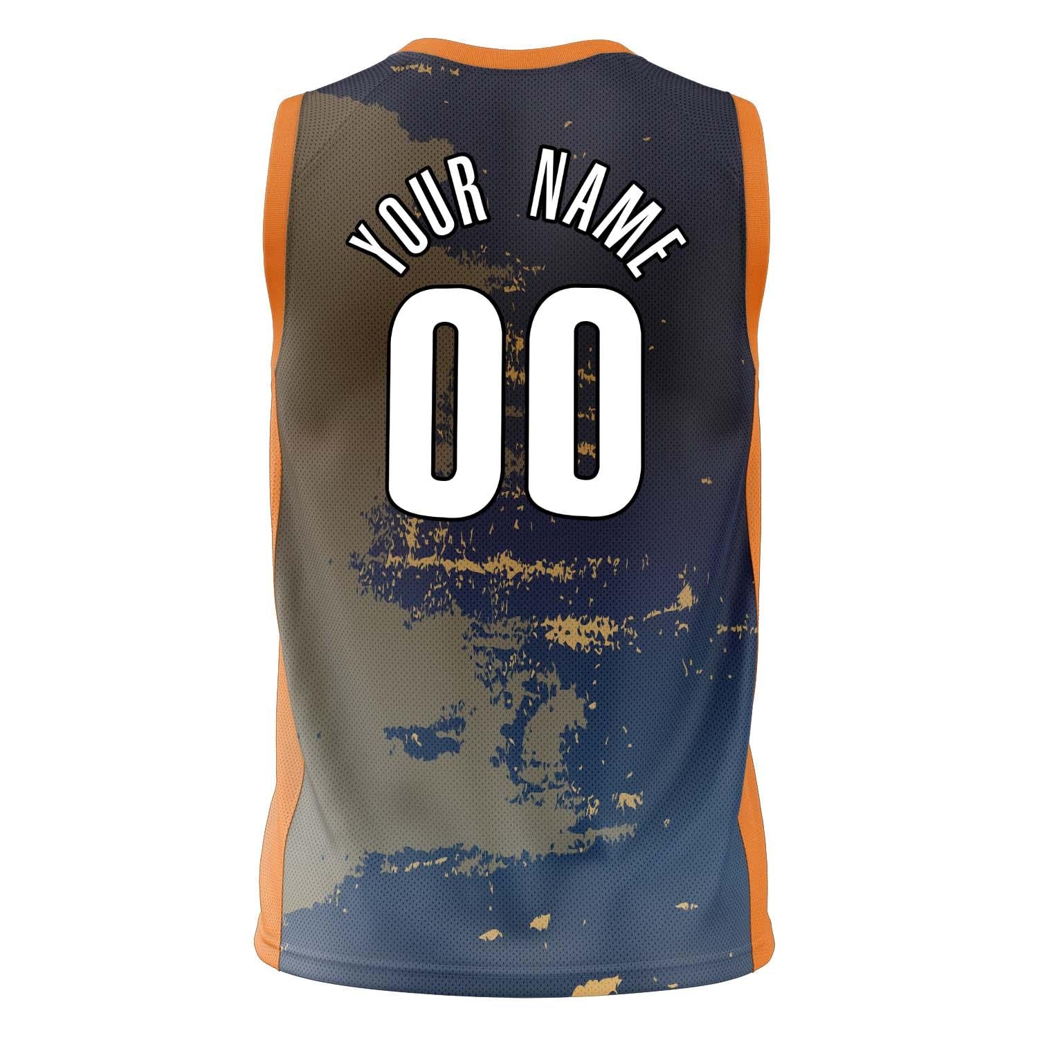 Custom Professional Navy Blue Orange Basketball Jersey