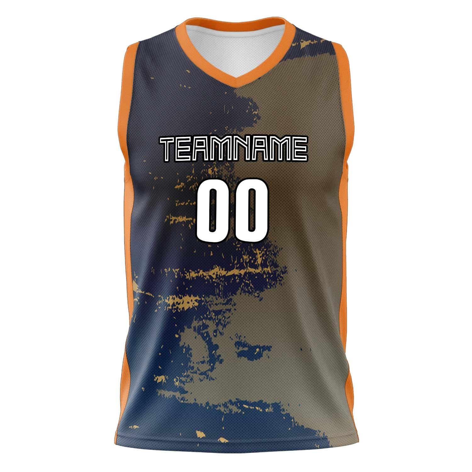 Custom Professional Navy Blue Orange Basketball Jersey