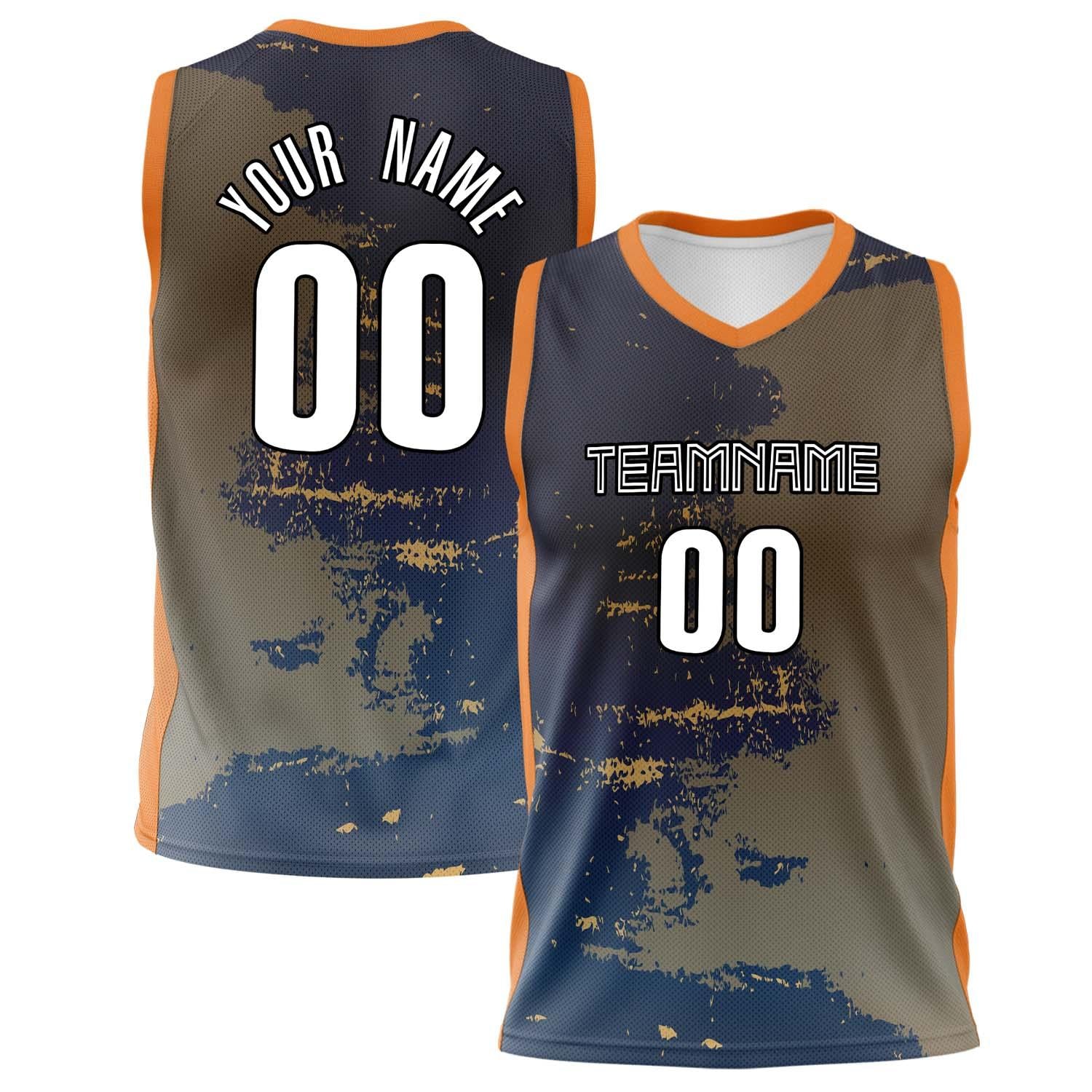Benutzerdefiniertes Professionelles Marineblau Orange Basketballtrikot BS02240808JG045
