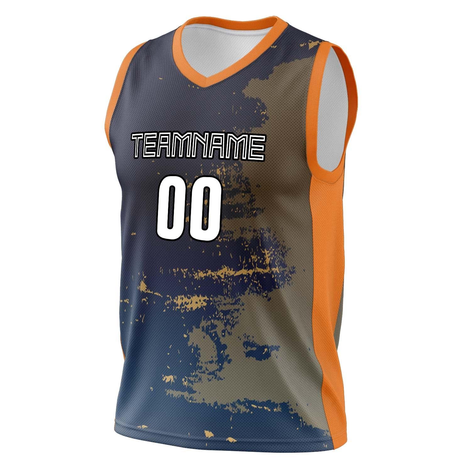 Custom Professional Navy Blue Orange Basketball Jersey