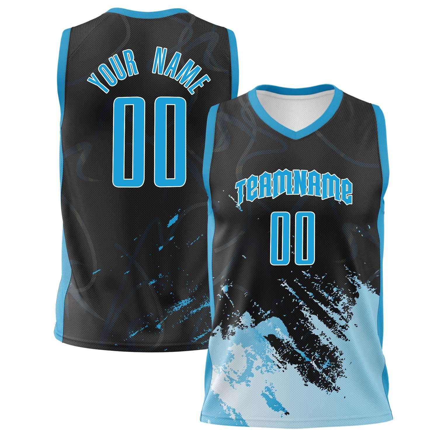 Benutzerdefiniertes Professionelles Schwarz Blau Basketballtrikot BS02240808JG047