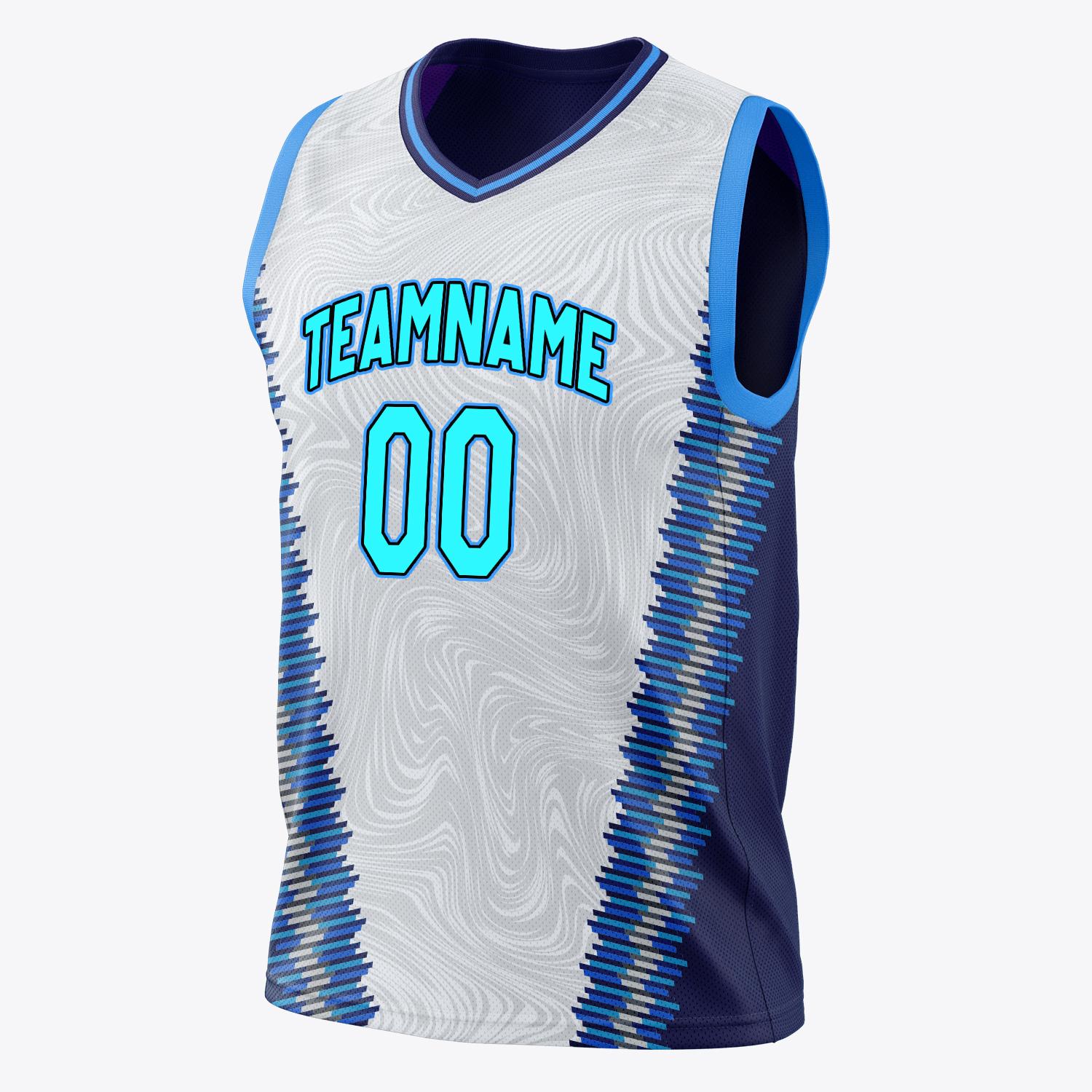 Custom Professional White Navy Blue Basketball Jersey