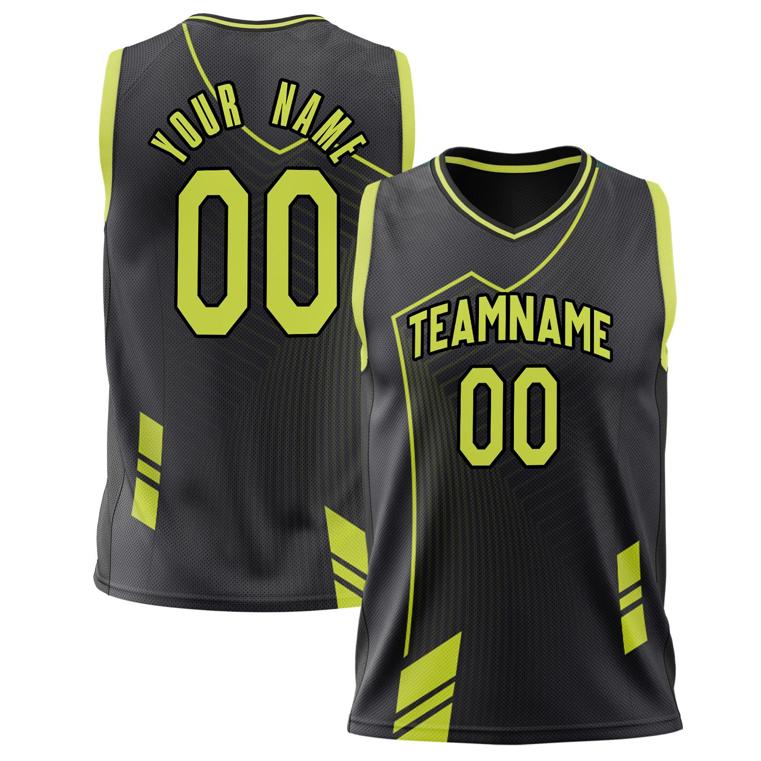 Benutzerdefiniertes Professionelles Schwarz Neon Gelb Basketballtrikot BS02240808XF053