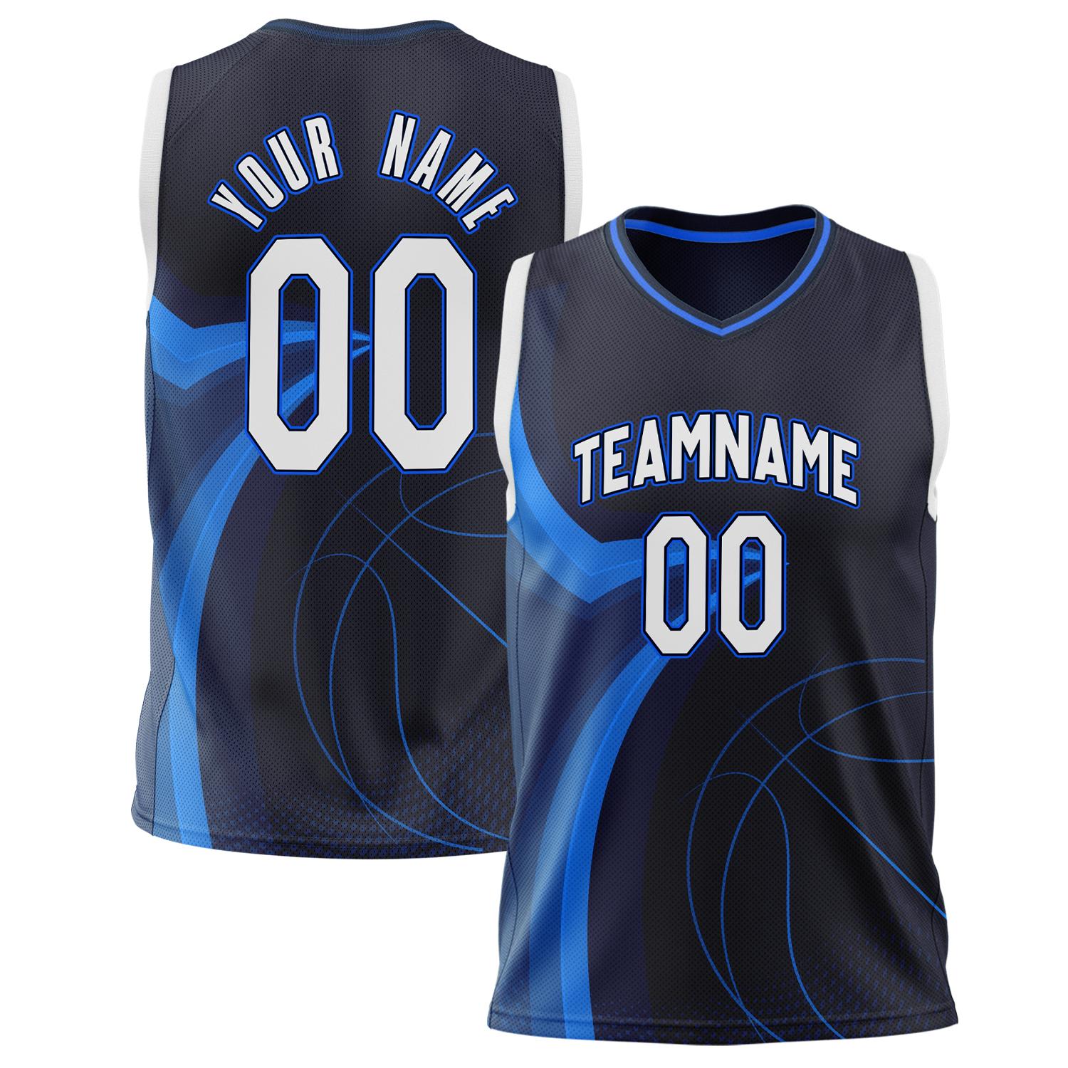 Benutzerdefiniertes Professionelles Marineblau Weiß Basketballtrikot BS02240808XF064
