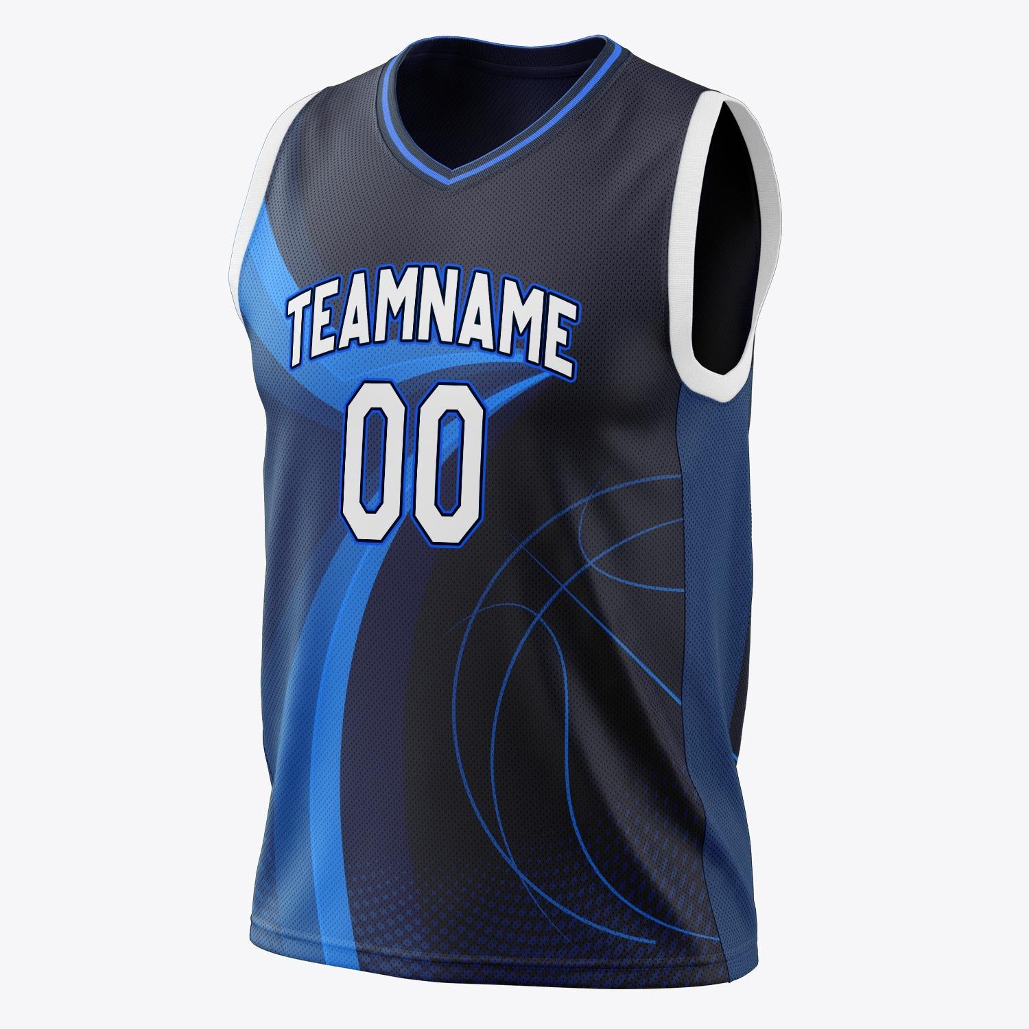 Custom Professional Navy Blue White Basketball Jersey