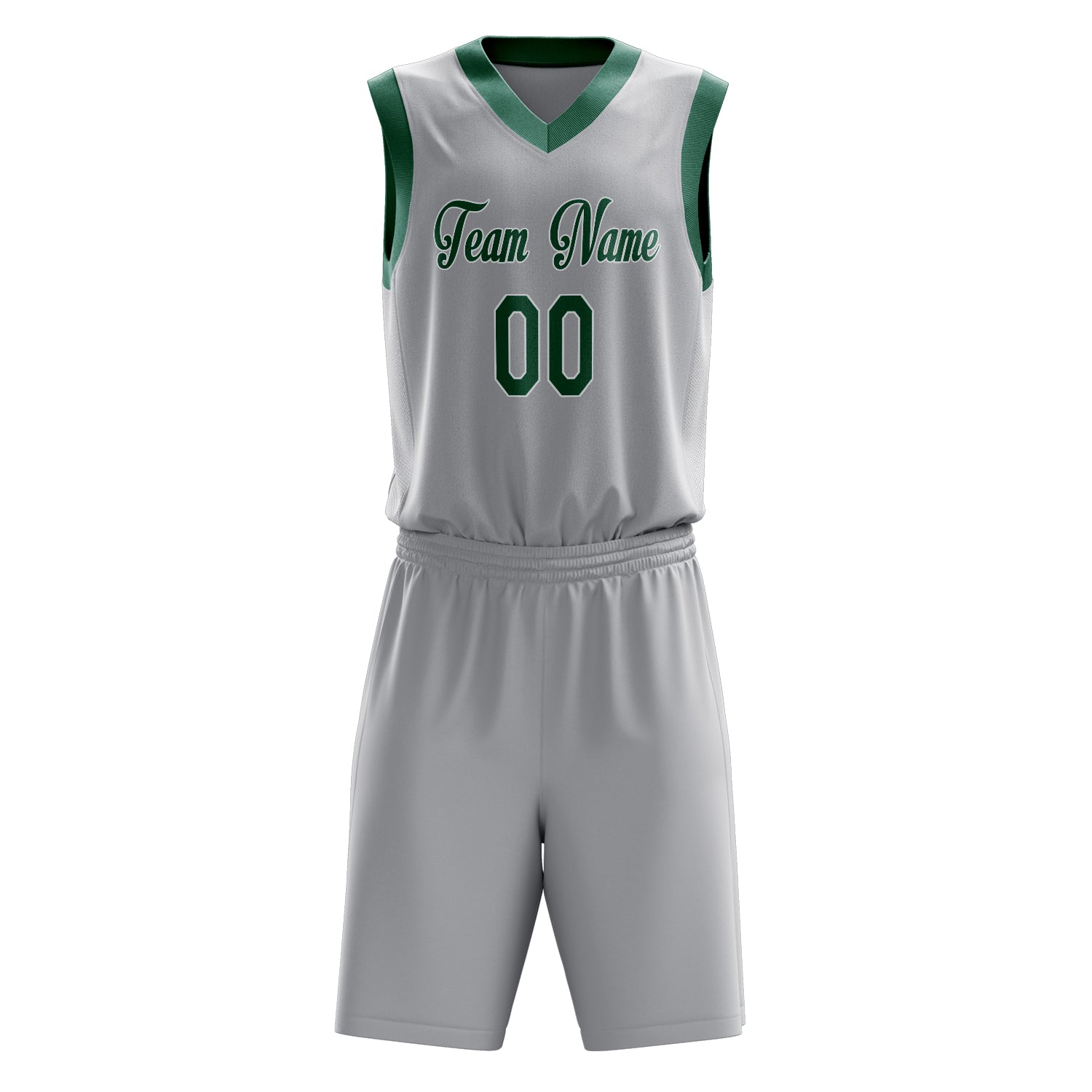 Custom Professional Grey Kelly Green Basketball Jersey Set