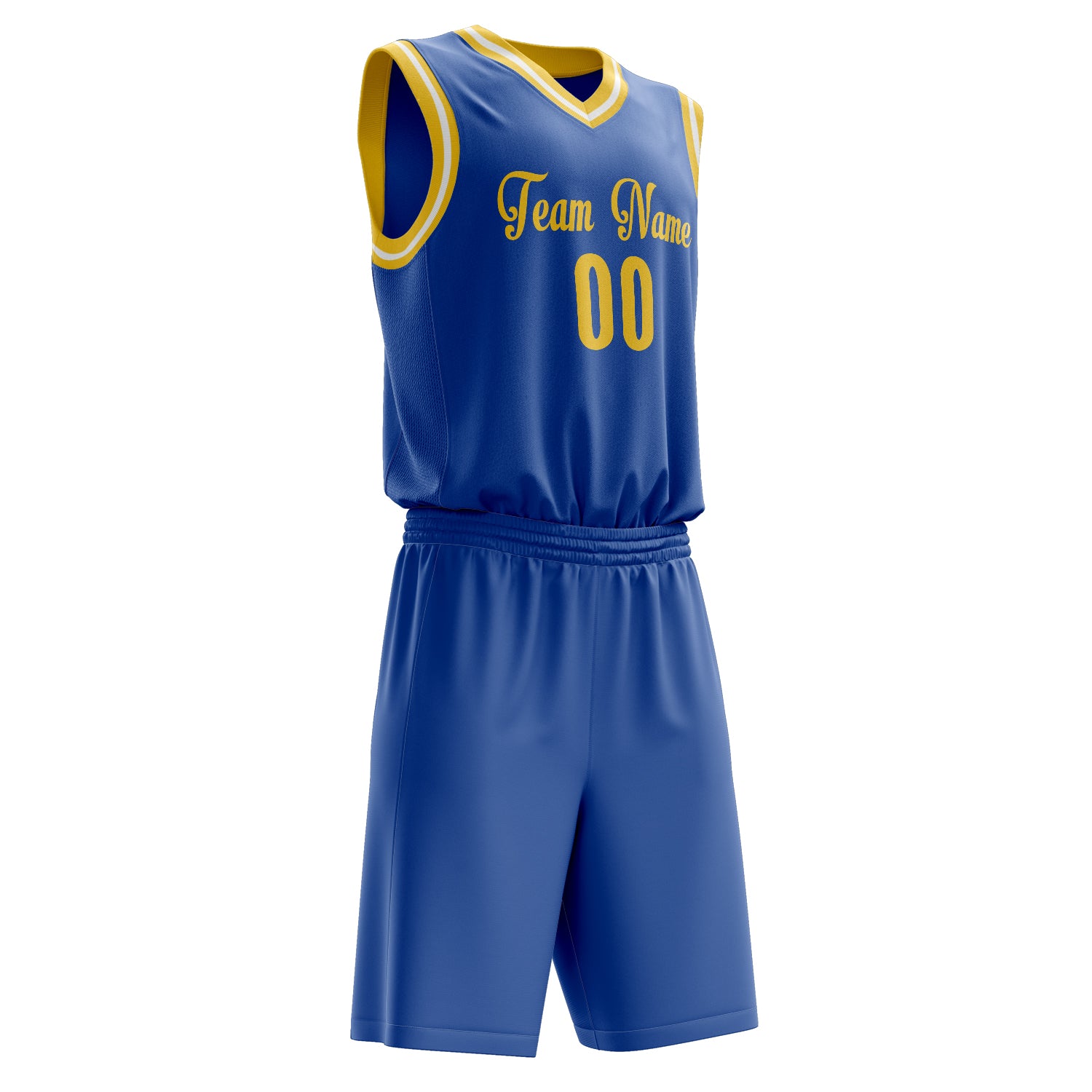 Maßgeschneidertes professionelles Königsblau Gold Basketballtrikot-Set