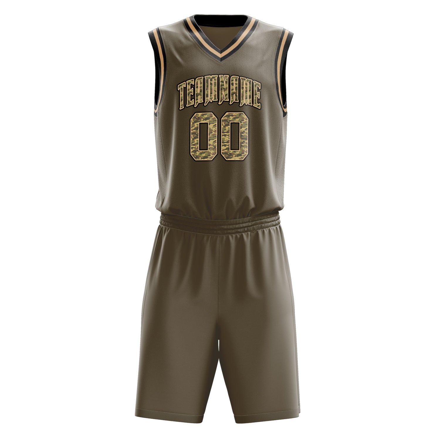 Custom Professional Olive Camo Basketball Jersey Set
