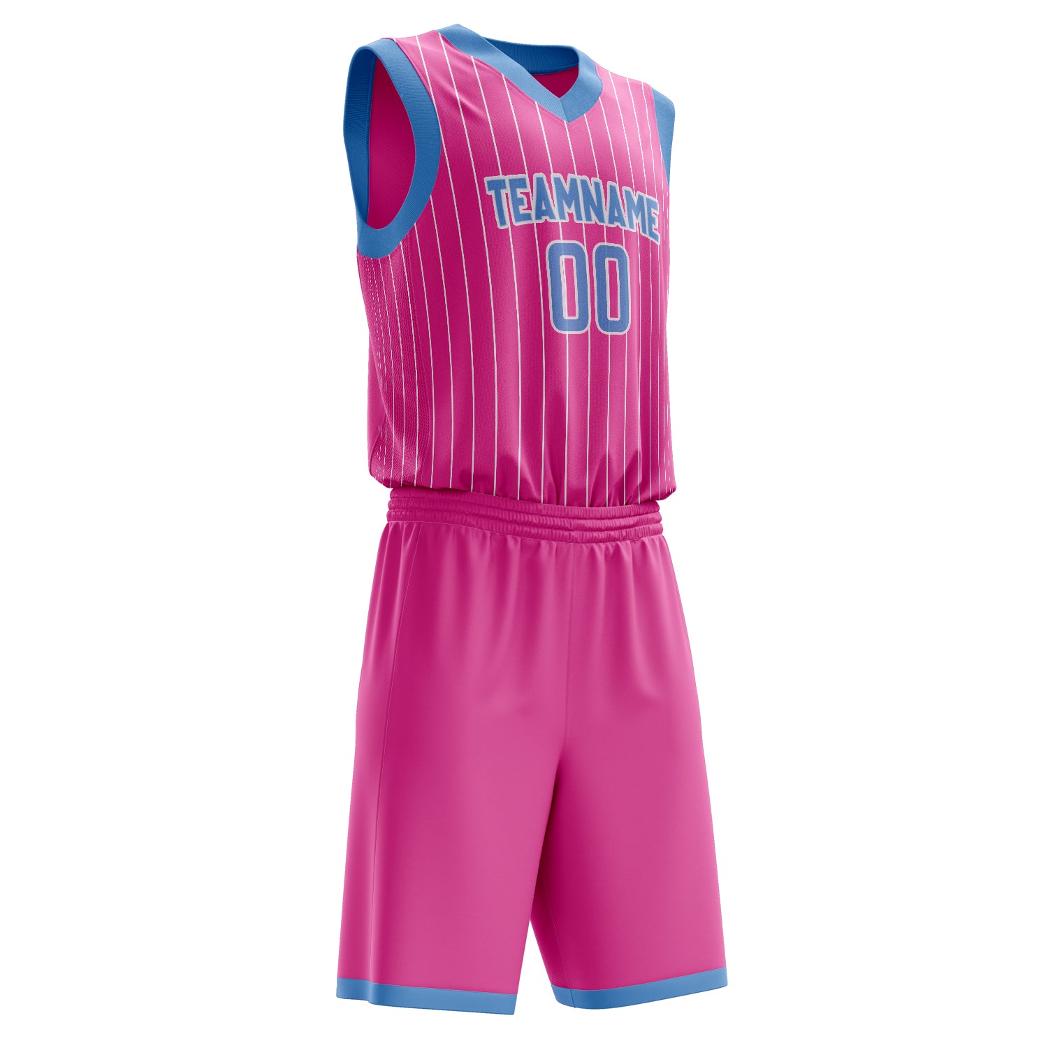 Maßgeschneidertes professionelles Rosa Hellblau Basketballtrikot-Set