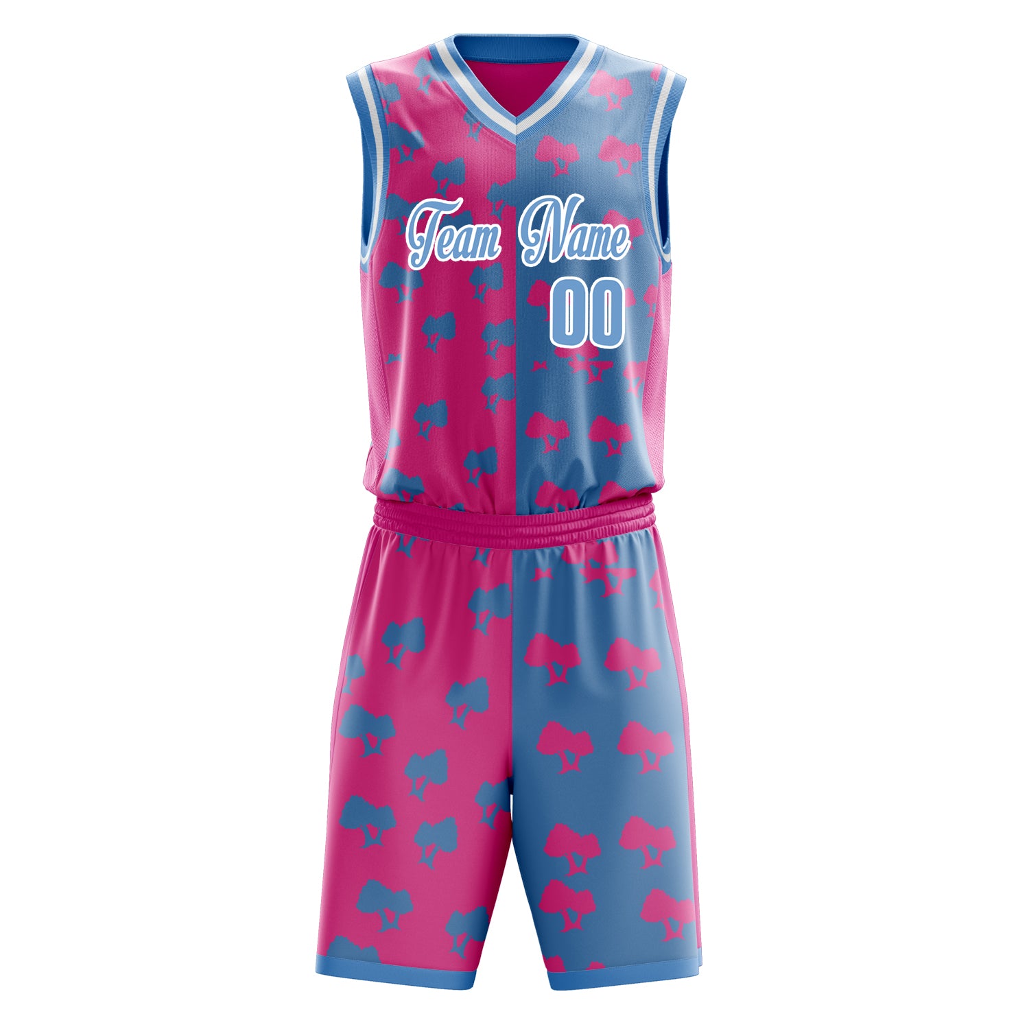 Custom Professional Pink Light Blue Basketball Jersey Set