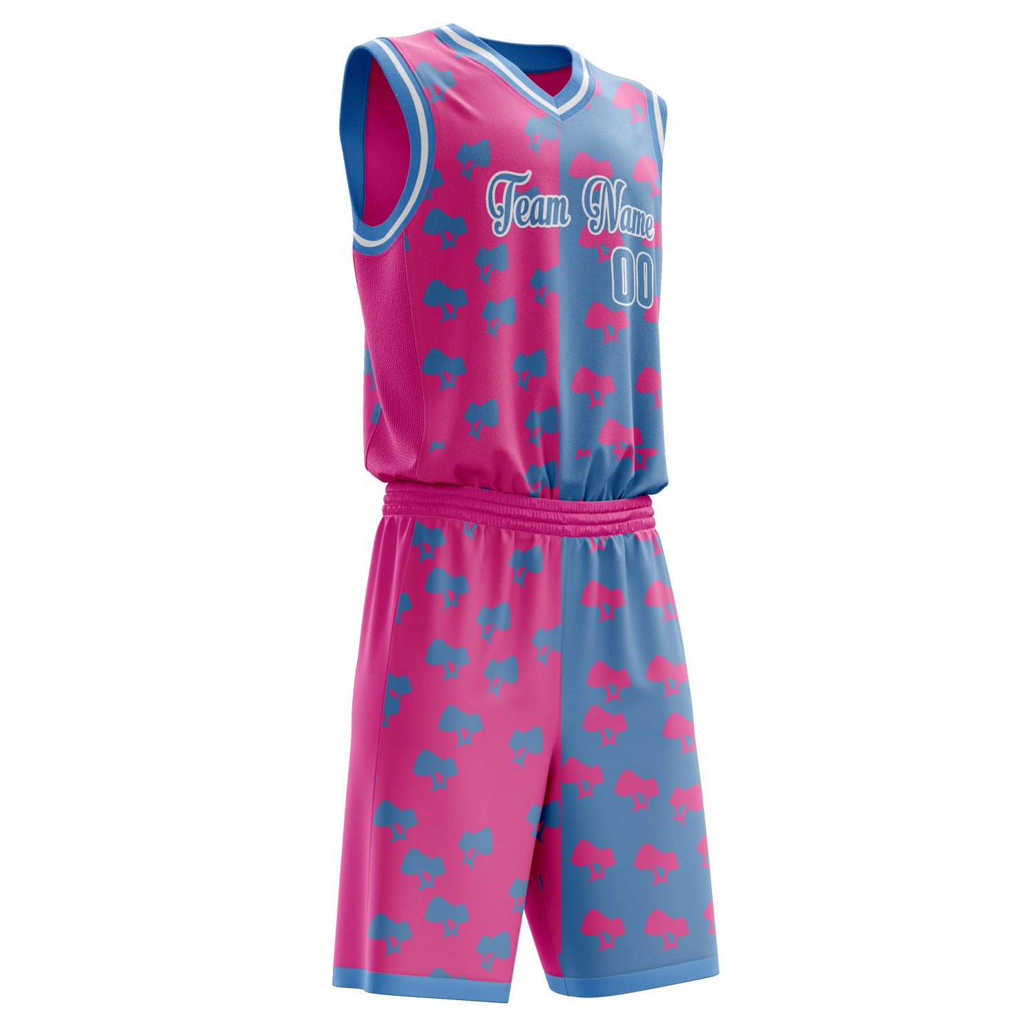 Maßgeschneidertes professionelles Rosa Hellblau Basketballtrikot-Set