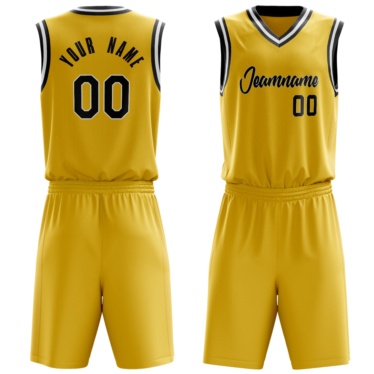 Maßgeschneidertes professionelles Gold Schwarz Basketballtrikot-Set BS03240701XF081