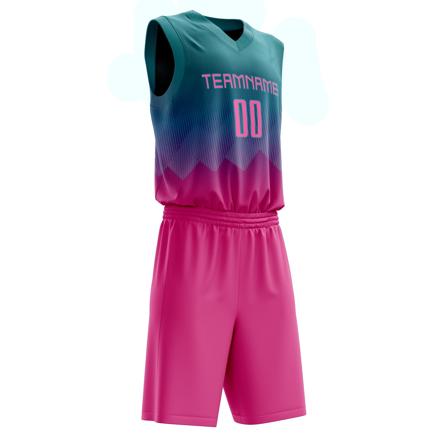 Maßgeschneidertes professionelles Blaugrün Rosa Basketballtrikot-Set