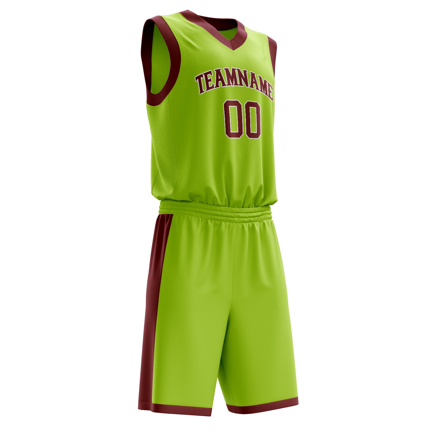 Maßgeschneidertes professionelles Neongrün Karmesinrot Basketballtrikot-Set