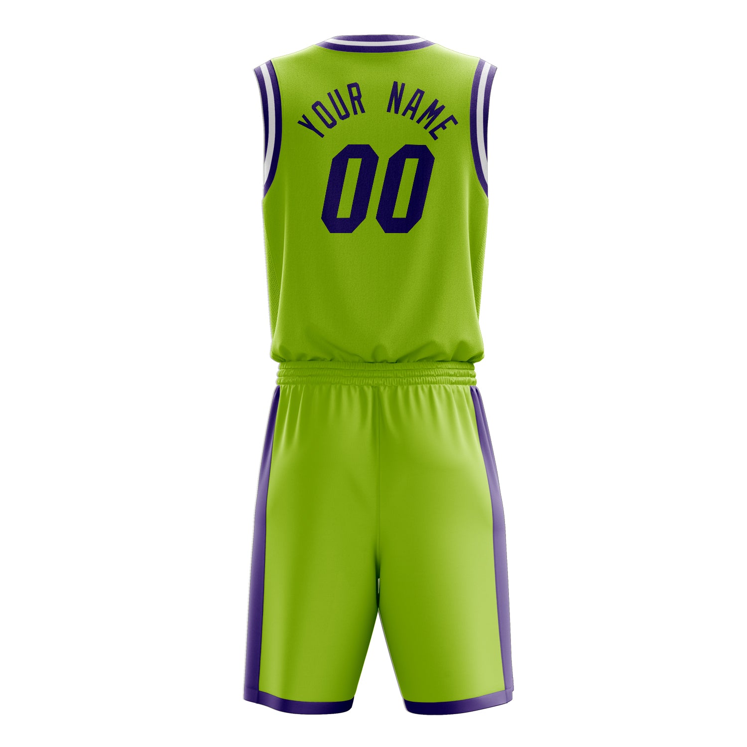 Maßgeschneidertes professionelles Neongrün Lila Basketballtrikot-Set