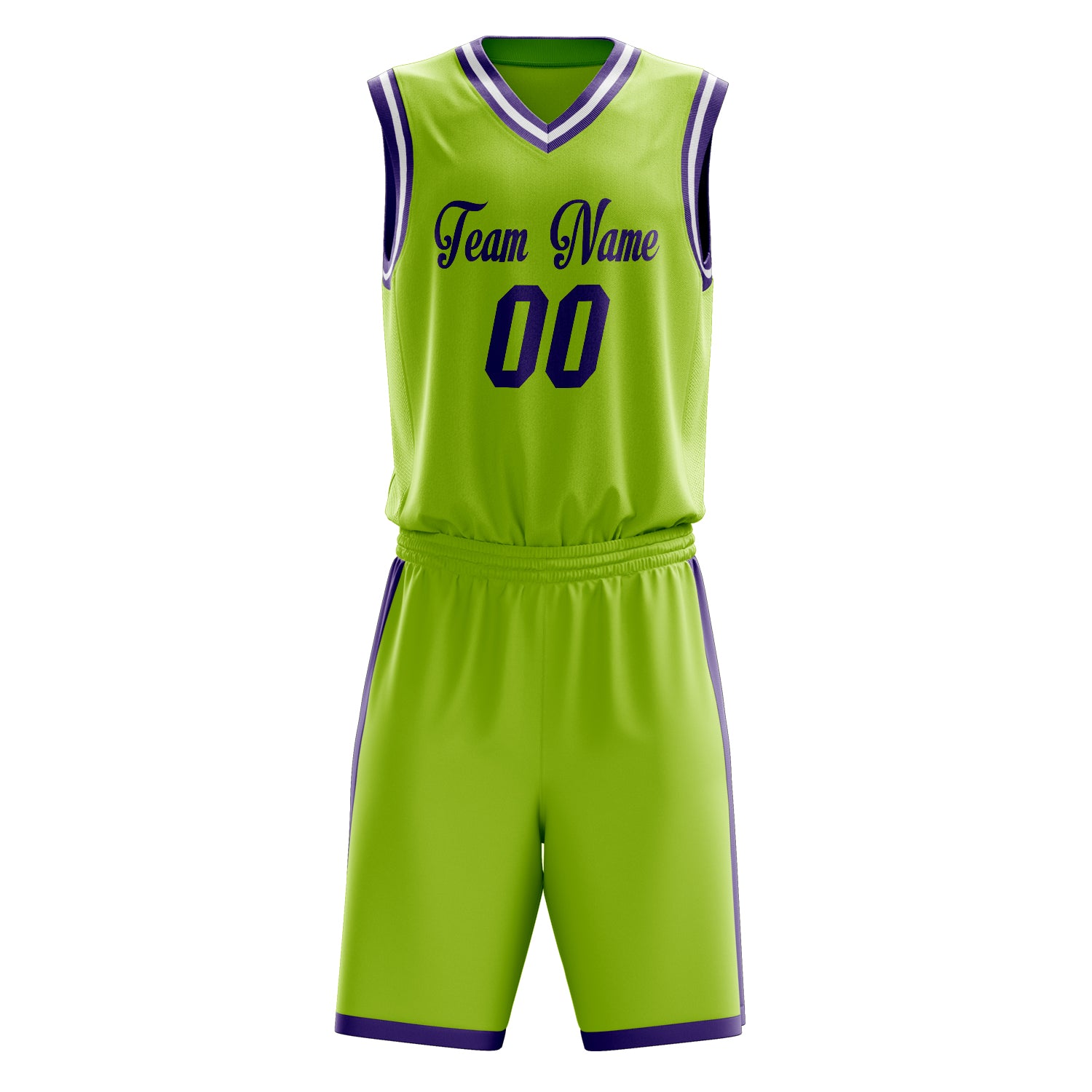 Custom Professional Neon Green Purple Basketball Jersey Set