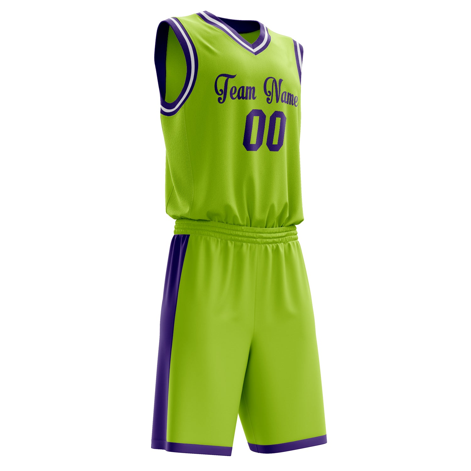 Maßgeschneidertes professionelles Neongrün Lila Basketballtrikot-Set