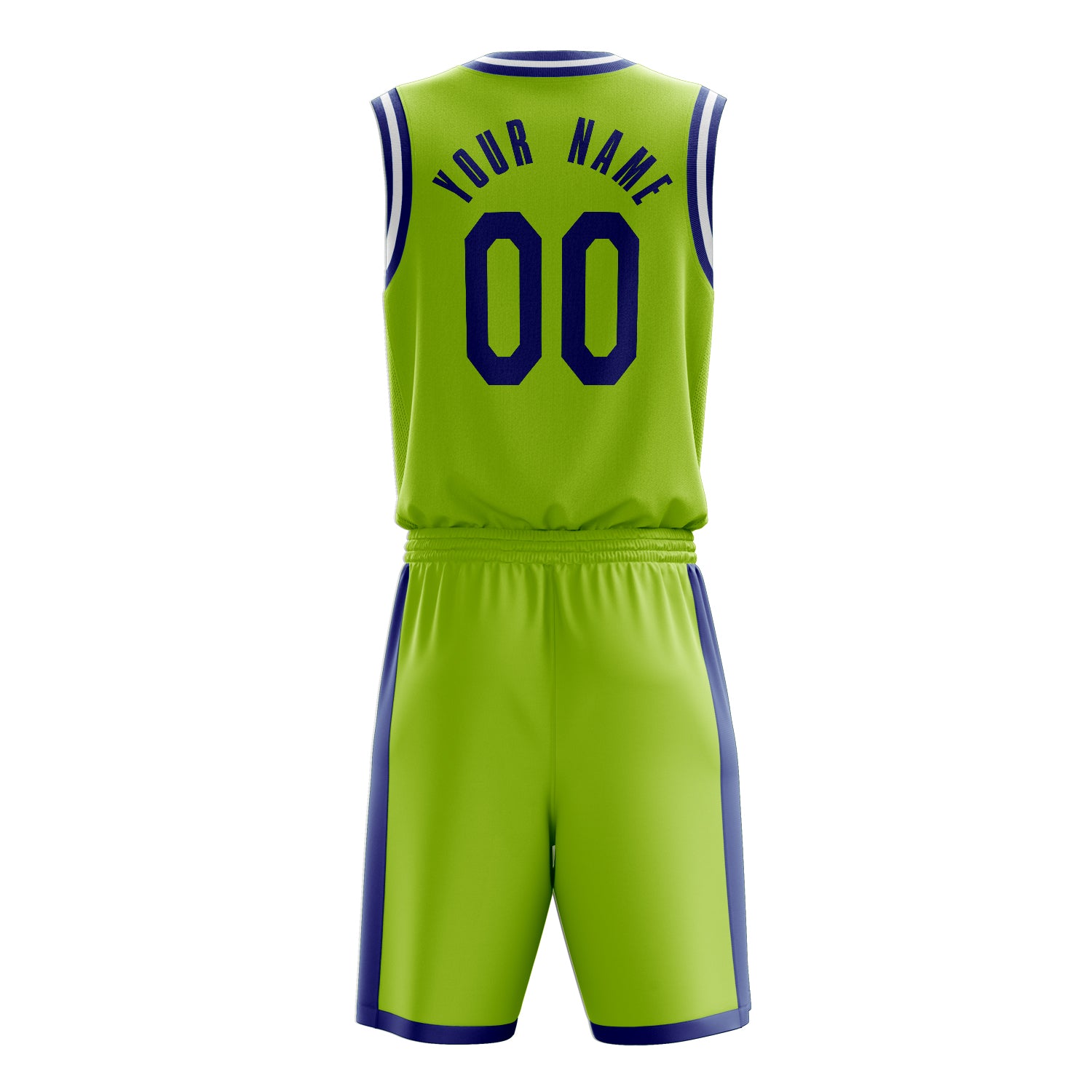Maßgeschneidertes professionelles Neongrün Marineblau Basketballtrikot-Set