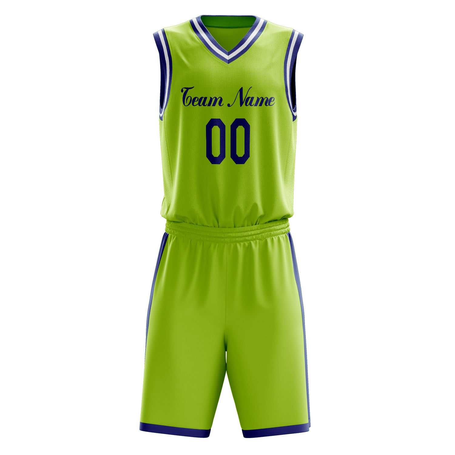 Custom Professional Neon Green Navy Blue Basketball Jersey Set