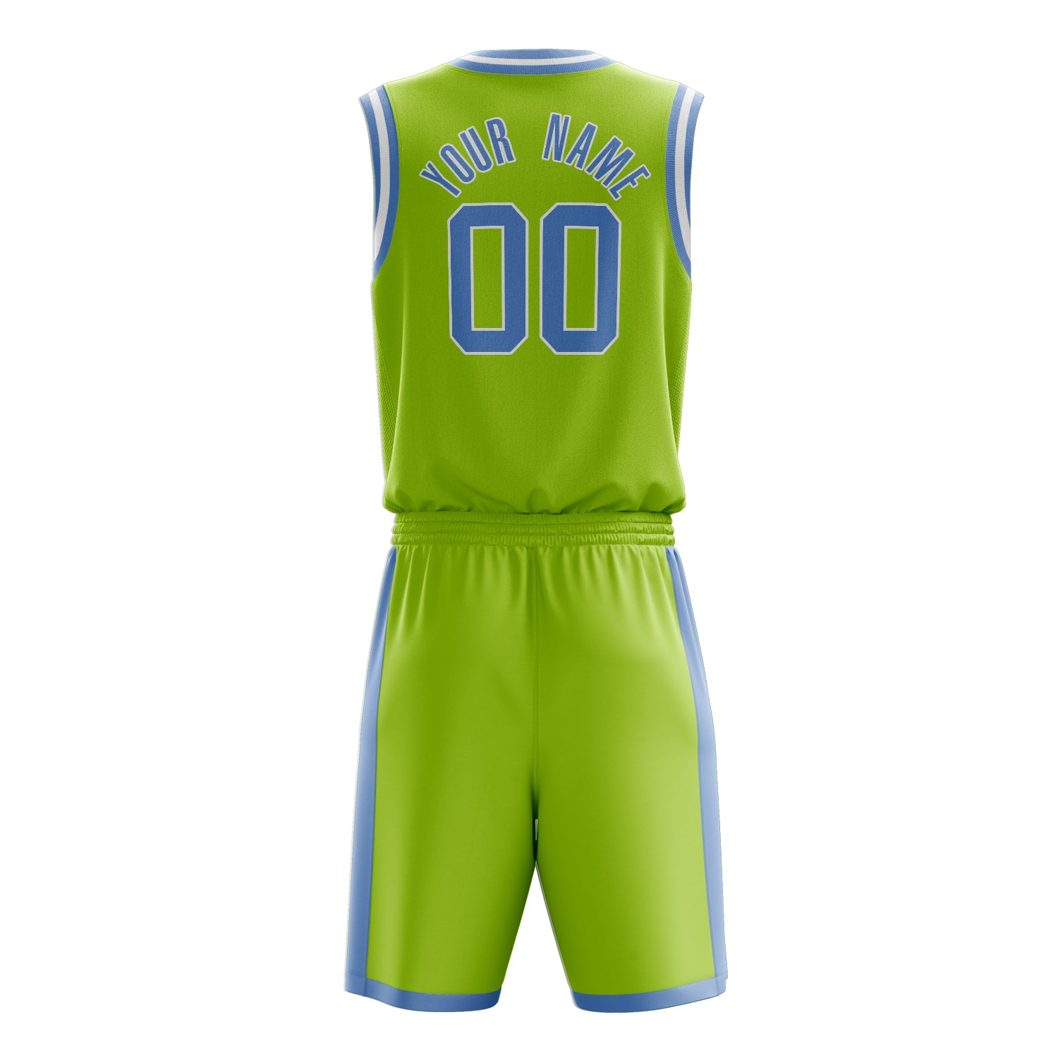 Maßgeschneidertes professionelles Neongrün Hellblau Basketballtrikot-Set