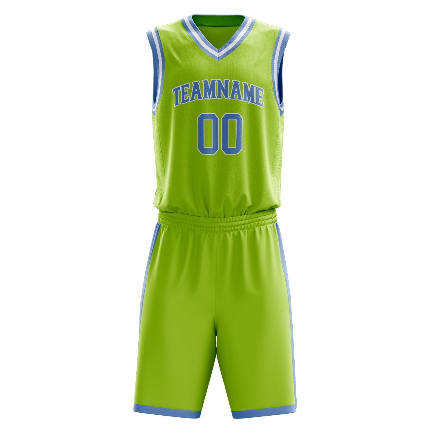 Custom Professional Neon Green Light Blue Basketball Jersey Set