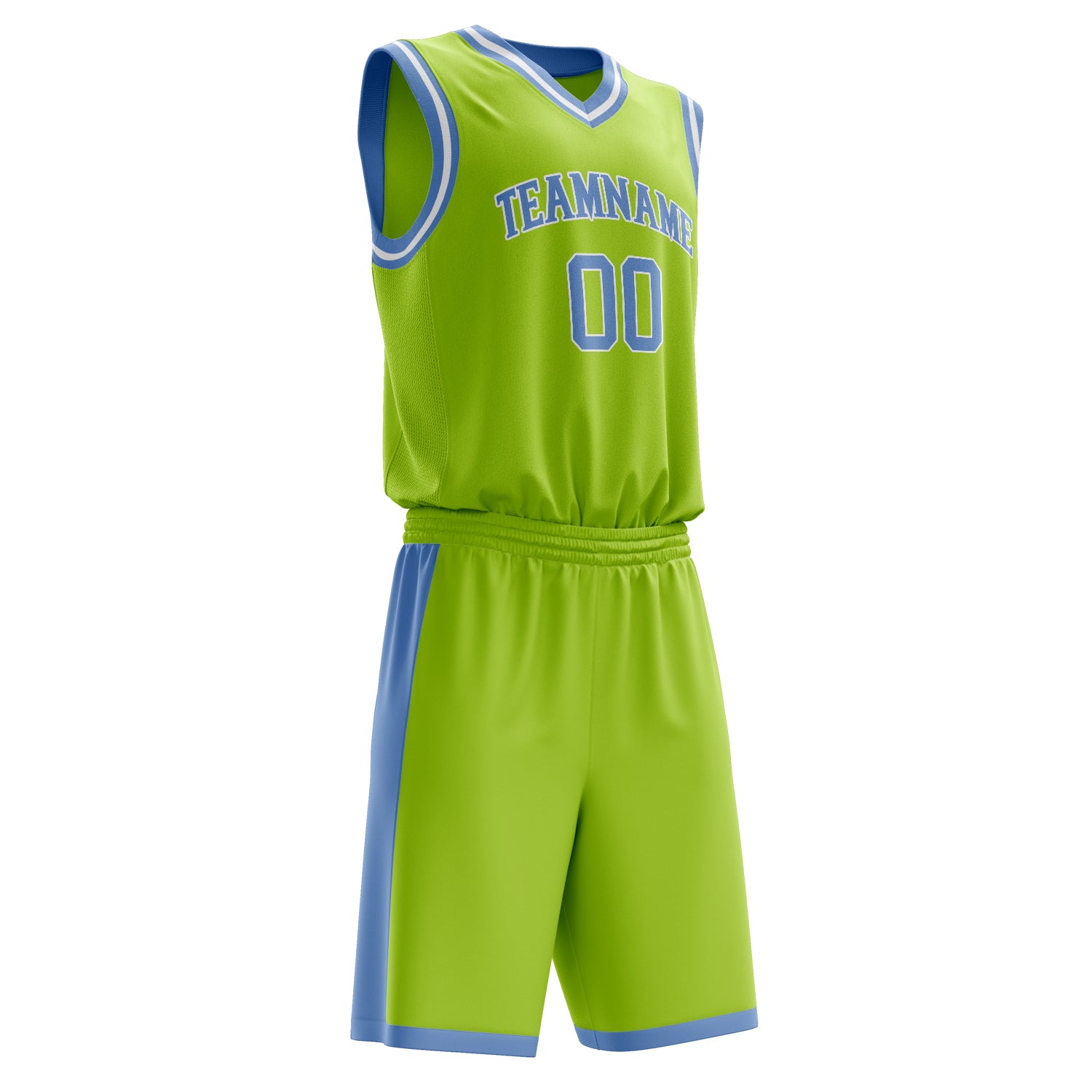 Maßgeschneidertes professionelles Neongrün Hellblau Basketballtrikot-Set