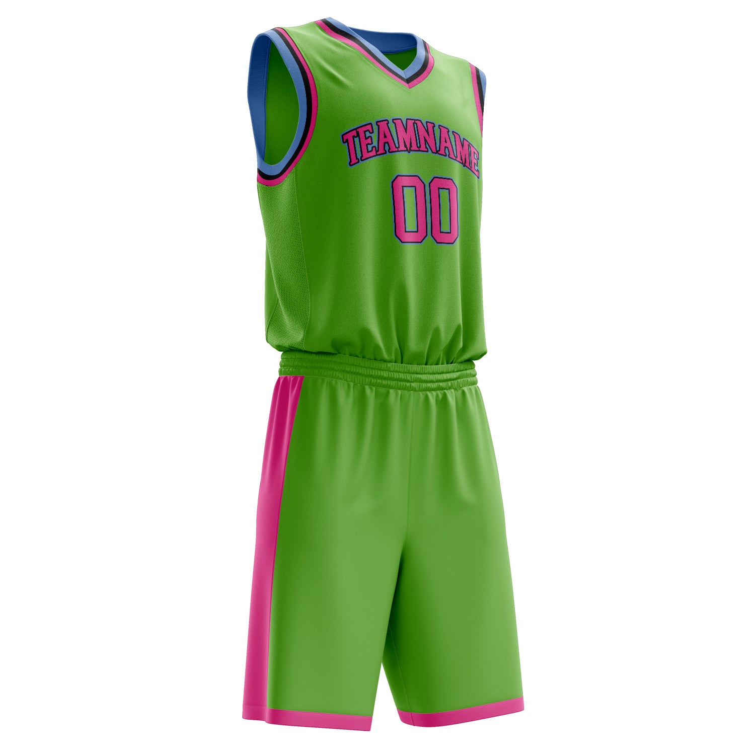 Maßgeschneidertes professionelles Neongrün Rosa Basketballtrikot-Set