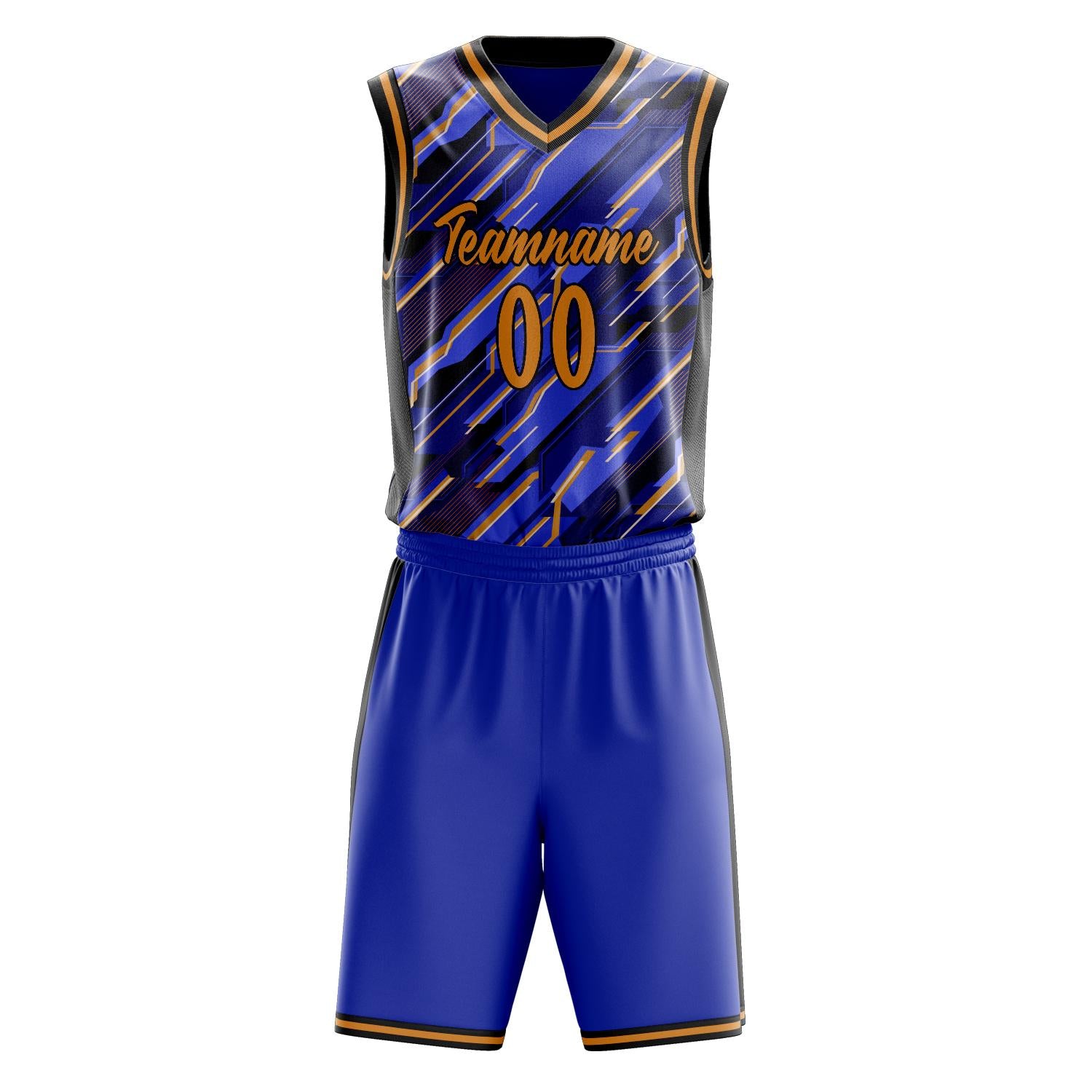 Custom Professional Blue Gold Basketball Jersey Set