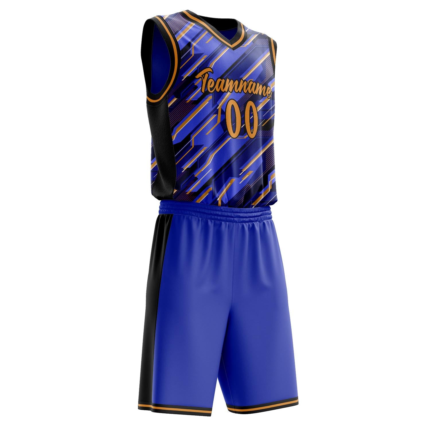 Custom Professional Blue Gold Basketball Jersey Set