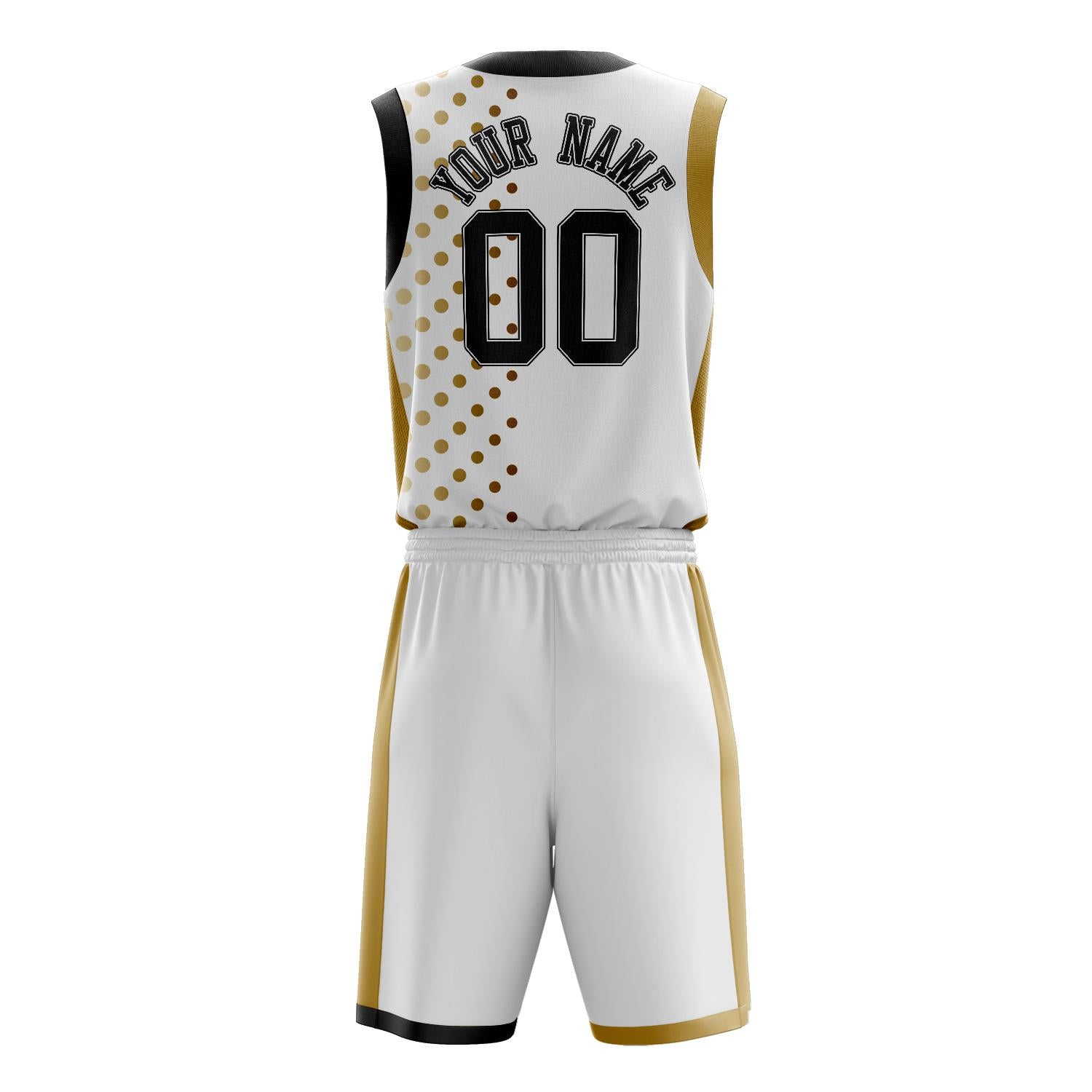 Benutzerdefiniertes Professionelles Weiß Altgold Basketballtrikot-Set