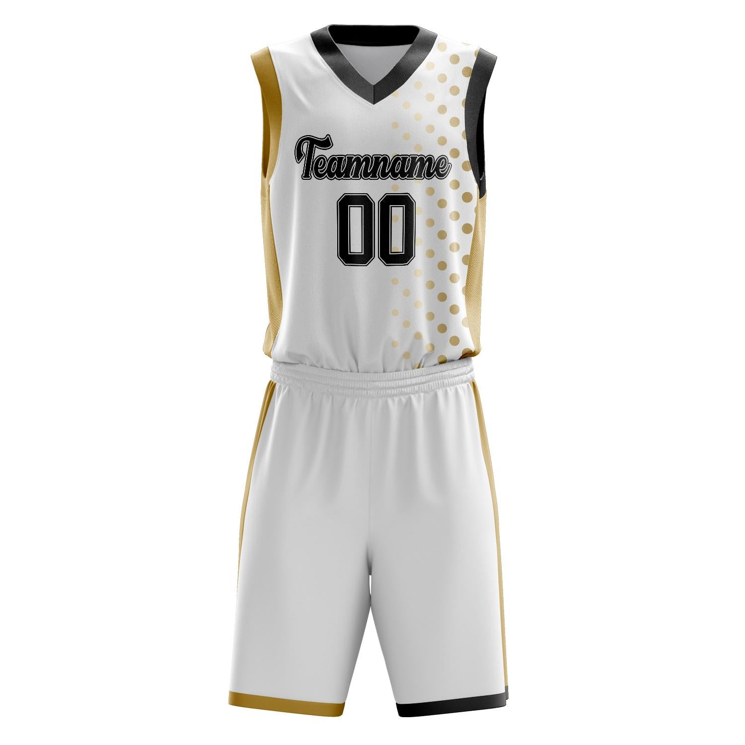 Custom Professional White Old Gold Basketball Jersey Set