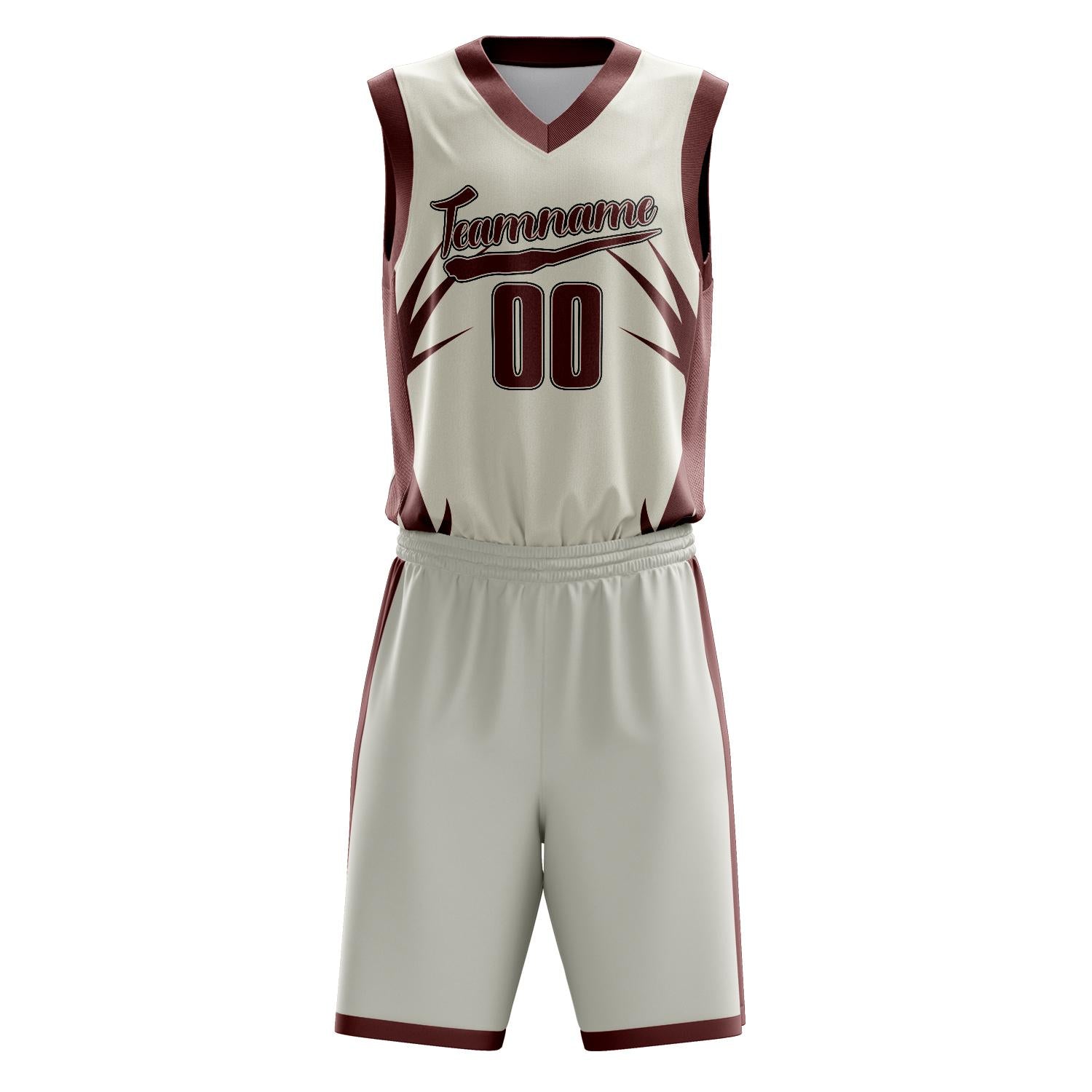 Custom Professional Cream Maroon Basketball Jersey Set