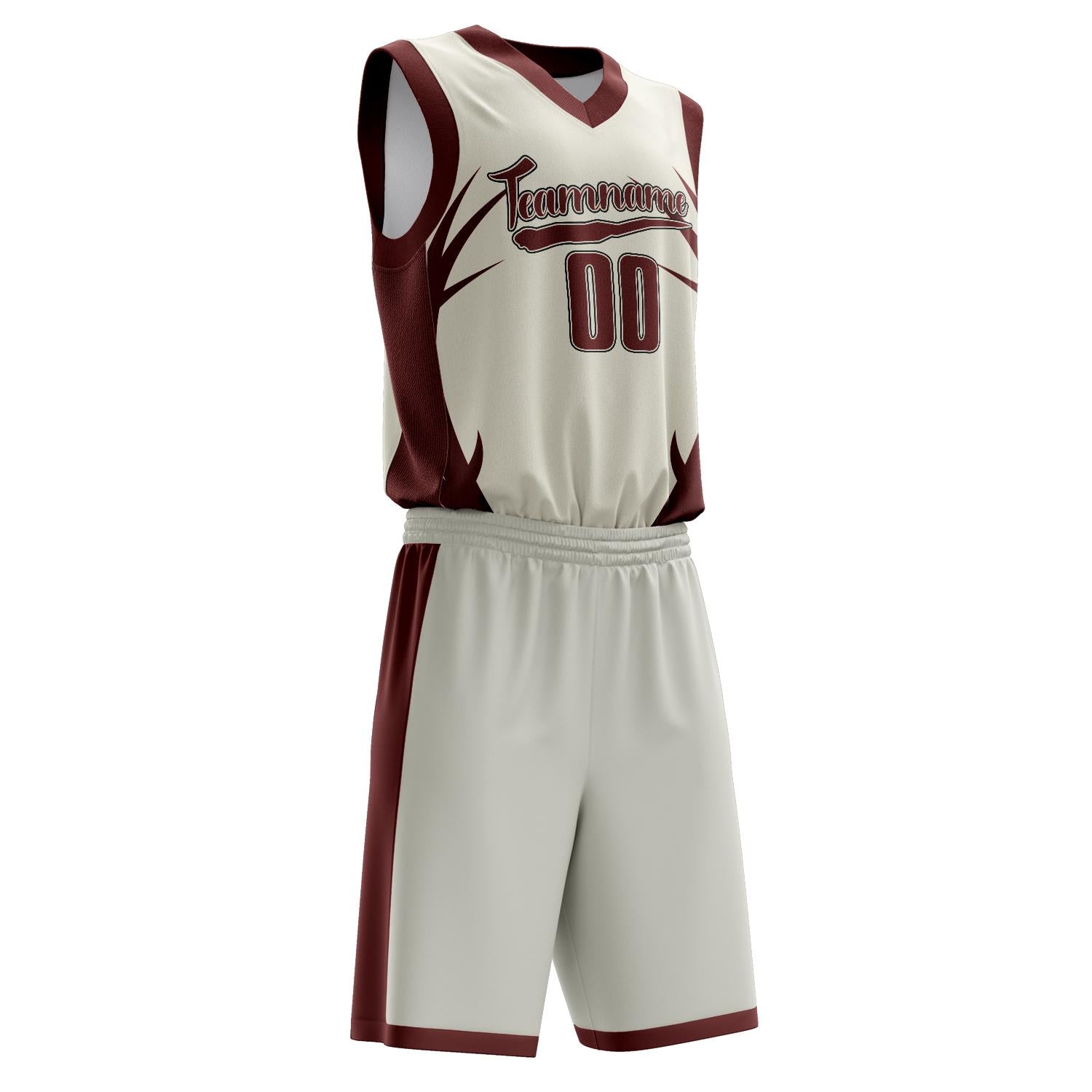 Benutzerdefiniertes Professionelles Creme Kastanienbraun Basketballtrikot-Set