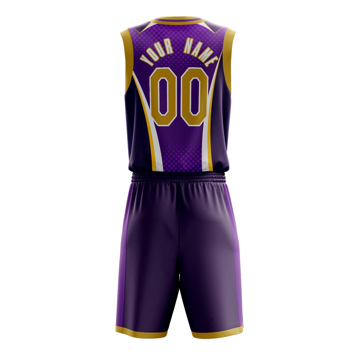 Benutzerdefiniertes Professionelles Lila Gold Basketballtrikot-Set