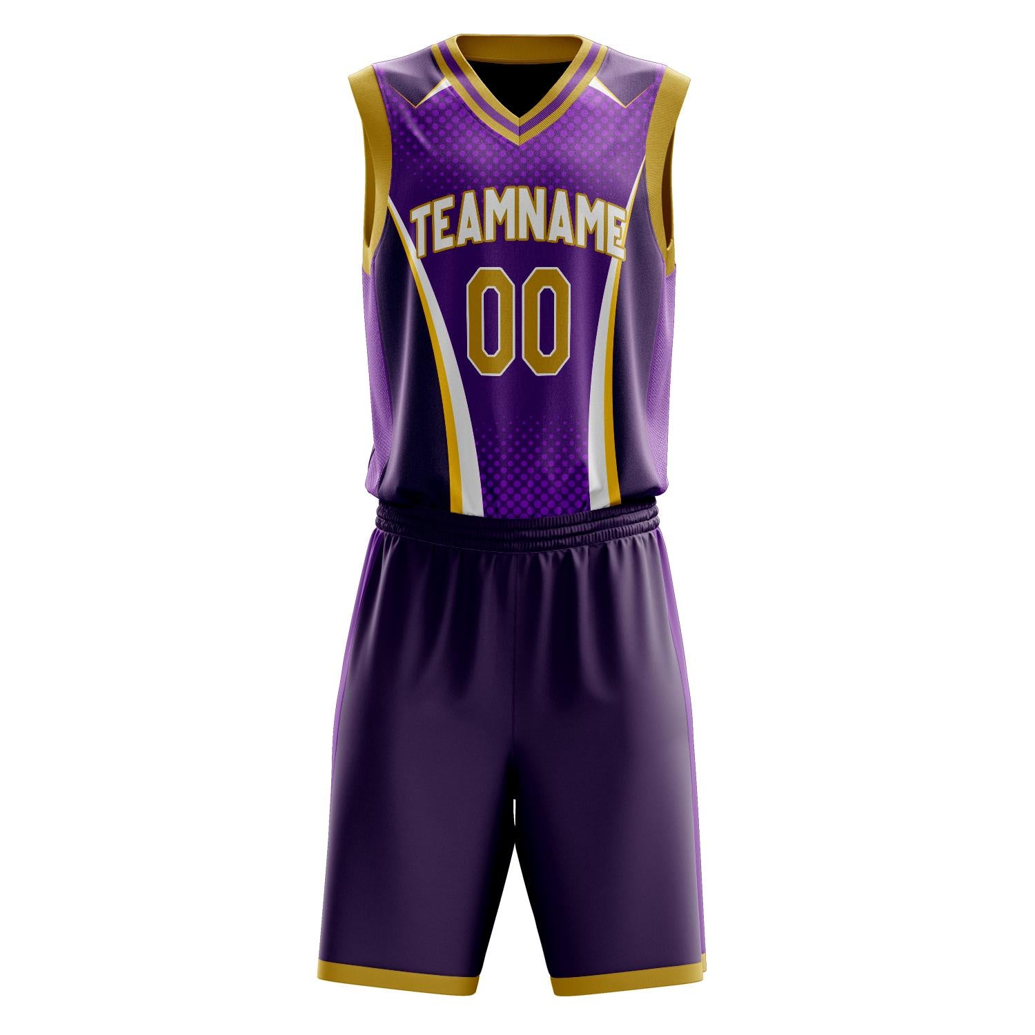 Custom Professional Purple Gold Basketball Jersey Set