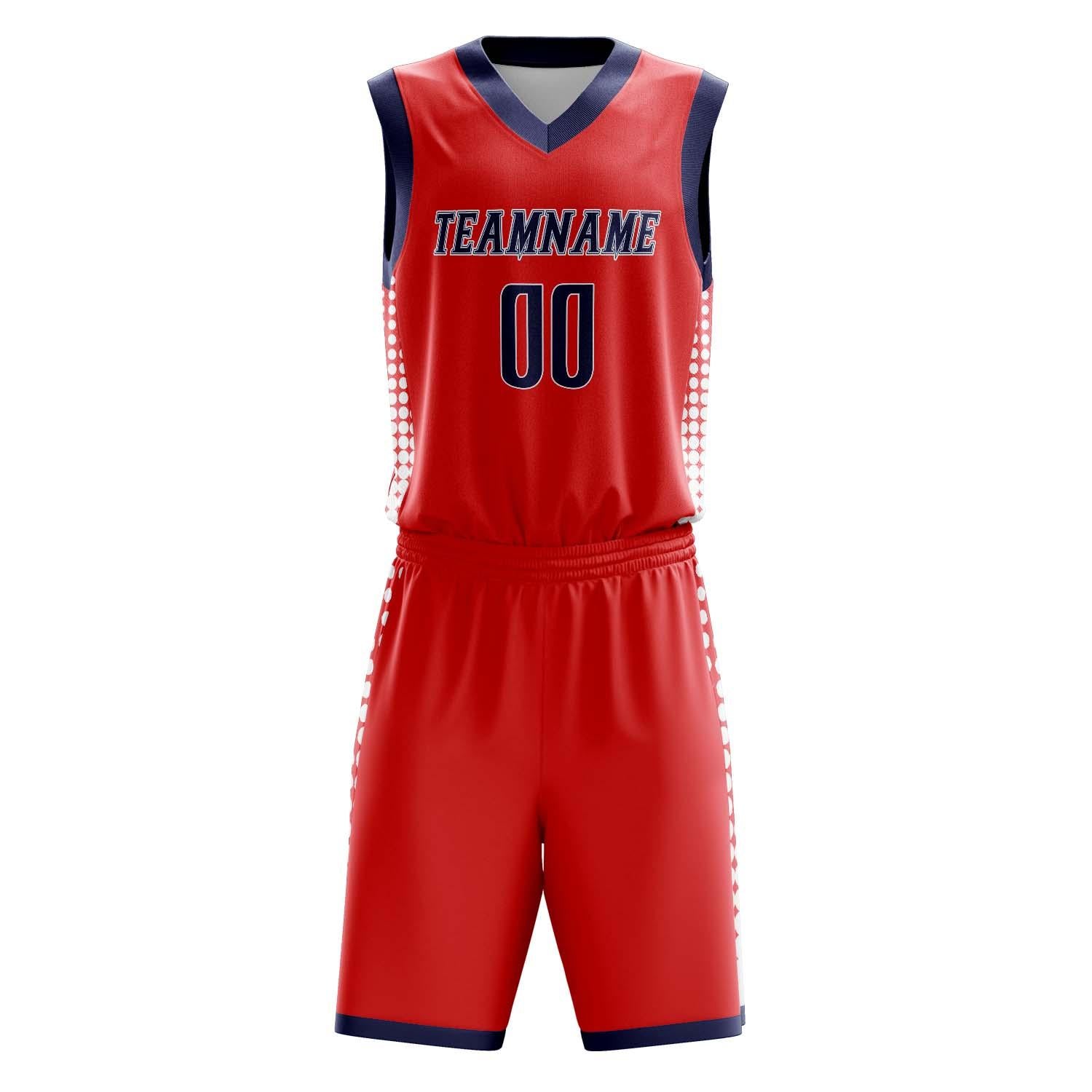 Custom Professional Red Navy Blue Basketball Jersey Set