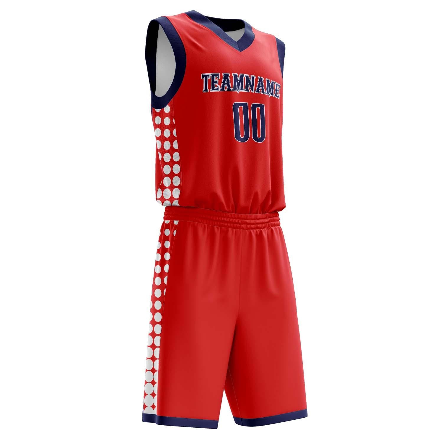 Benutzerdefiniertes Professionelles Rot Marineblau Basketballtrikot-Set