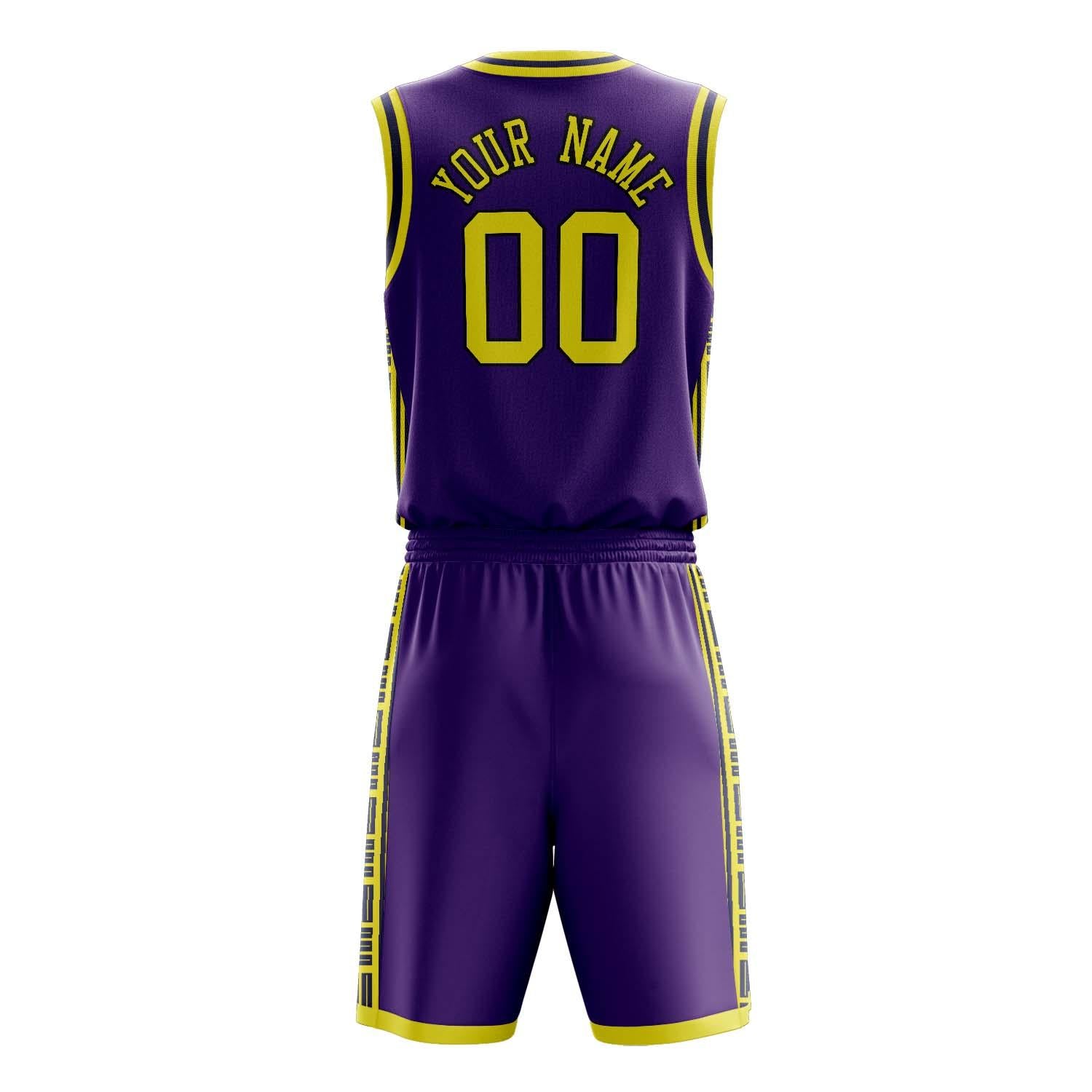 Benutzerdefiniertes Professionelles Lila Neon Gelb Basketballtrikot-Set