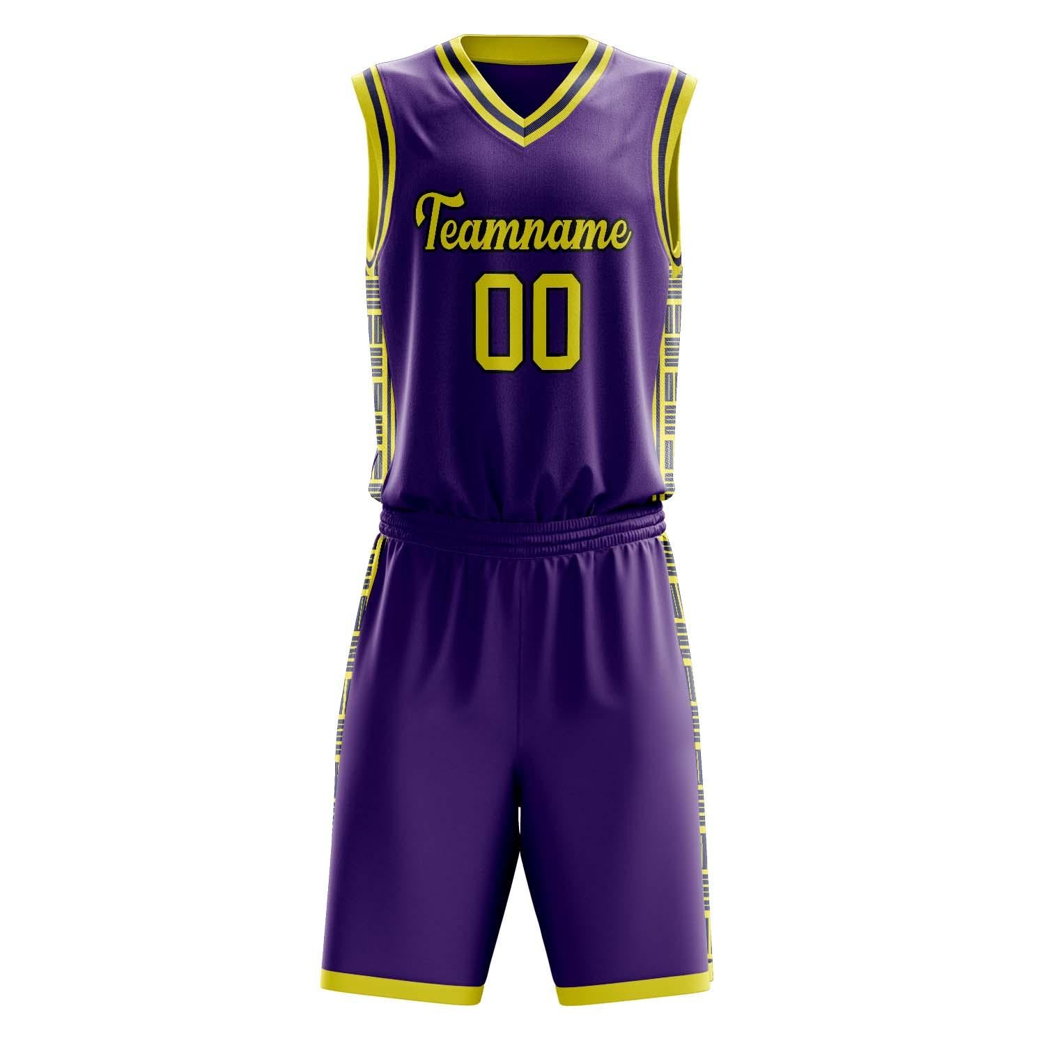 Custom Professional Purple Neon Yellow Basketball Jersey Set