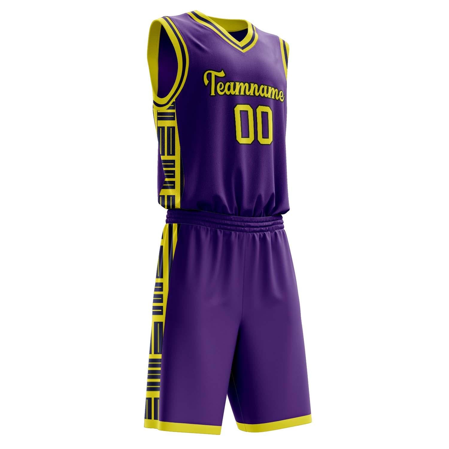 Benutzerdefiniertes Professionelles Lila Neon Gelb Basketballtrikot-Set