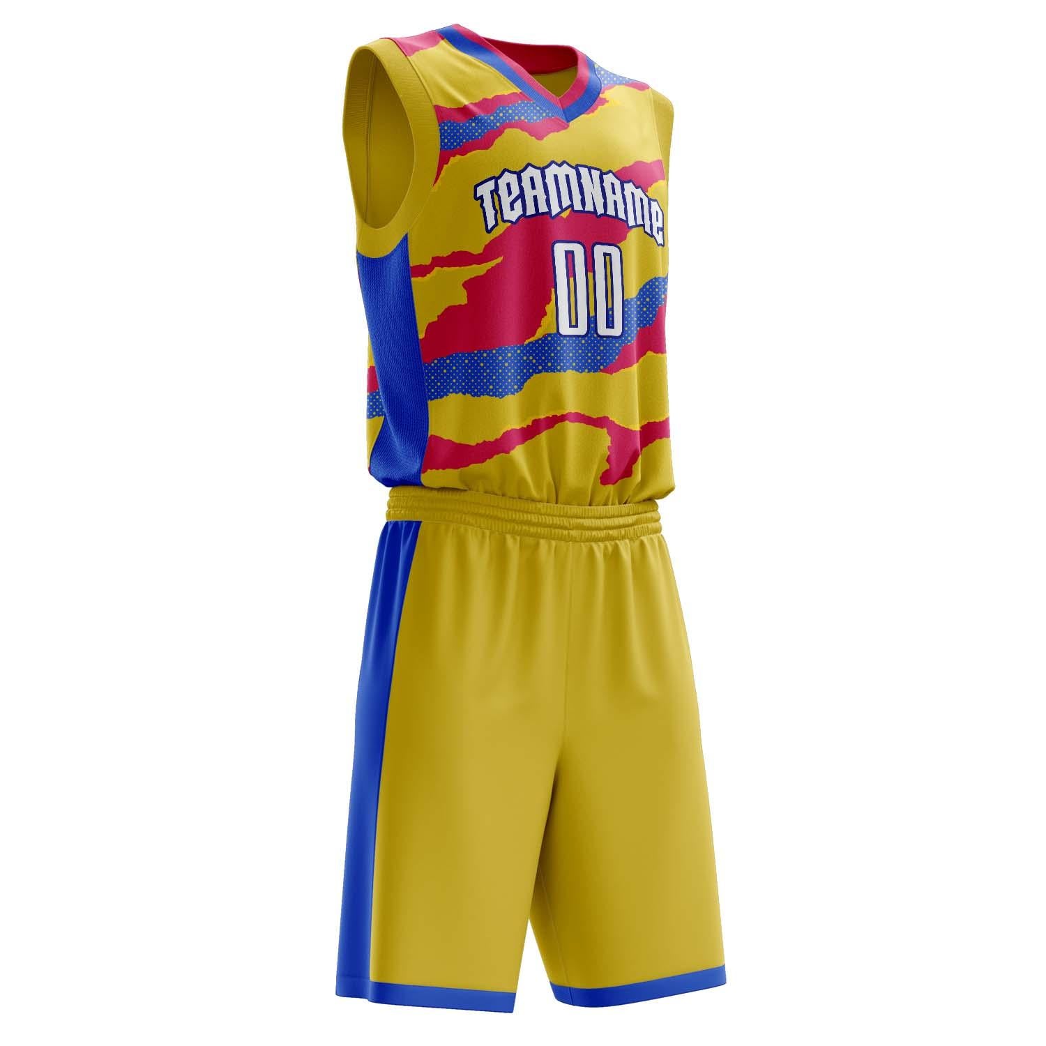 Benutzerdefiniertes Professionelles Gold Rosa Basketballtrikot-Set