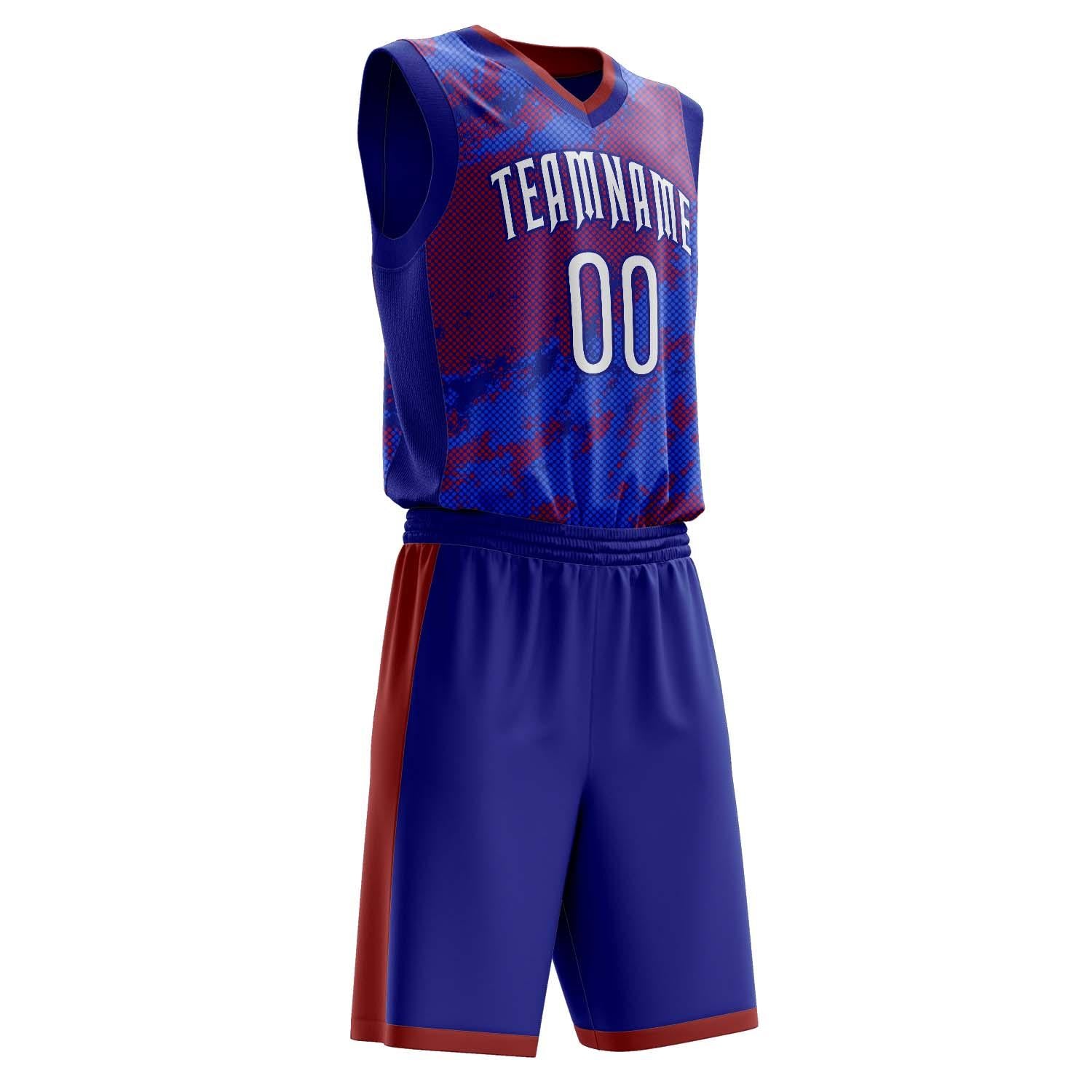 Benutzerdefiniertes Professionelles Blau Rot Basketballtrikot-Set